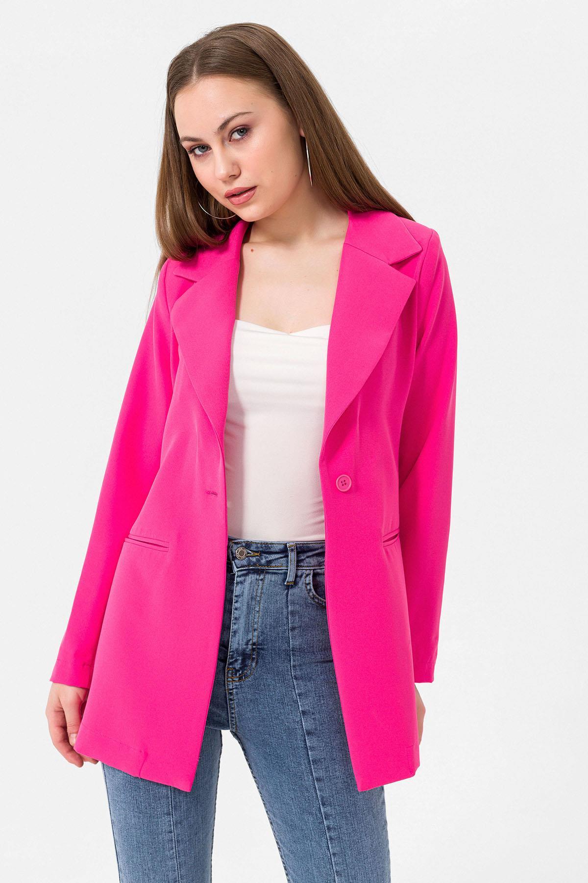 Kadın Tek Düğme Çift Cepli Blazer Ceket