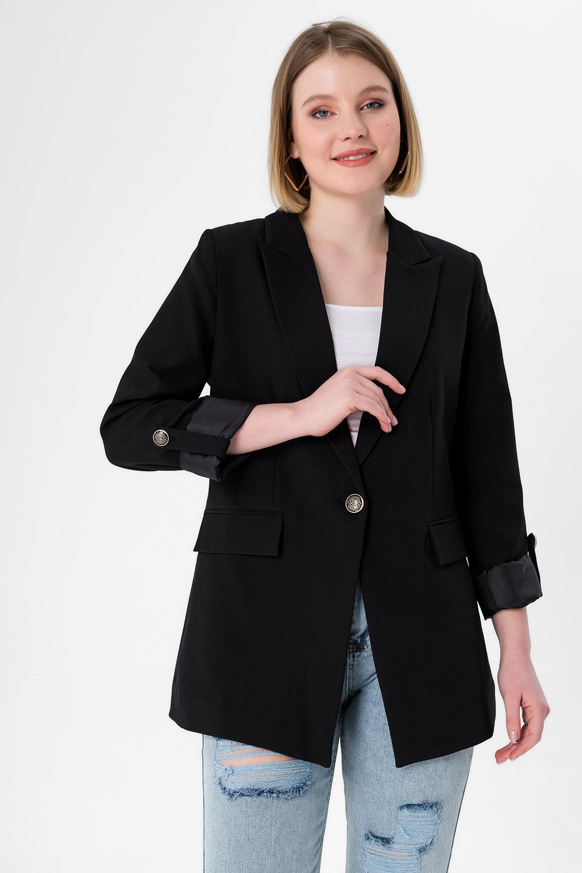 Kadın Tek Düğme Kapamalı Blazer Ceket