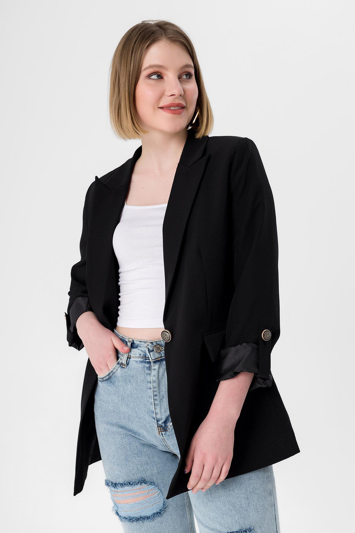 Kadın Tek Düğme Kapamalı Blazer Ceket
