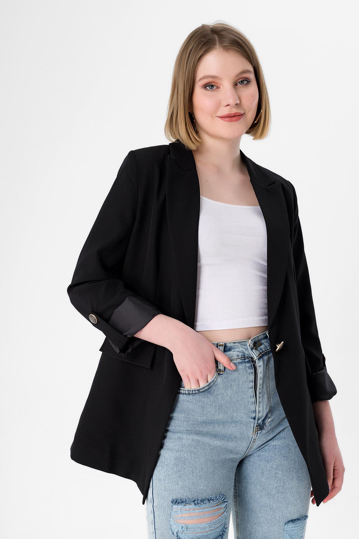 Kadın Tek Düğme Kapamalı Blazer Ceket