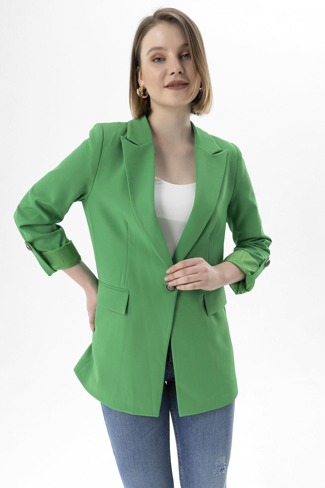 Kadın Tek Düğme Kapamalı Blazer Ceket