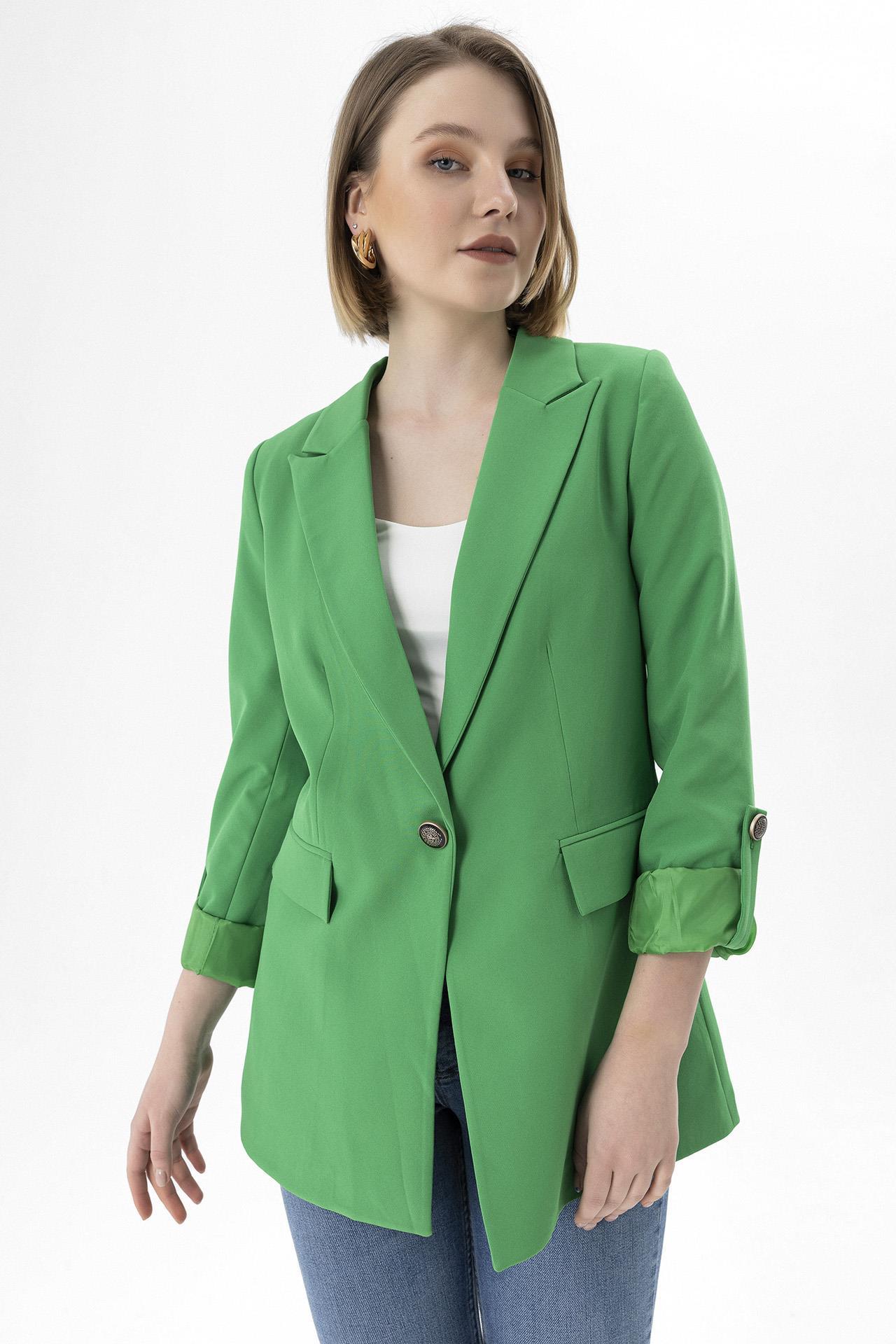 Kadın Tek Düğme Kapamalı Blazer Ceket