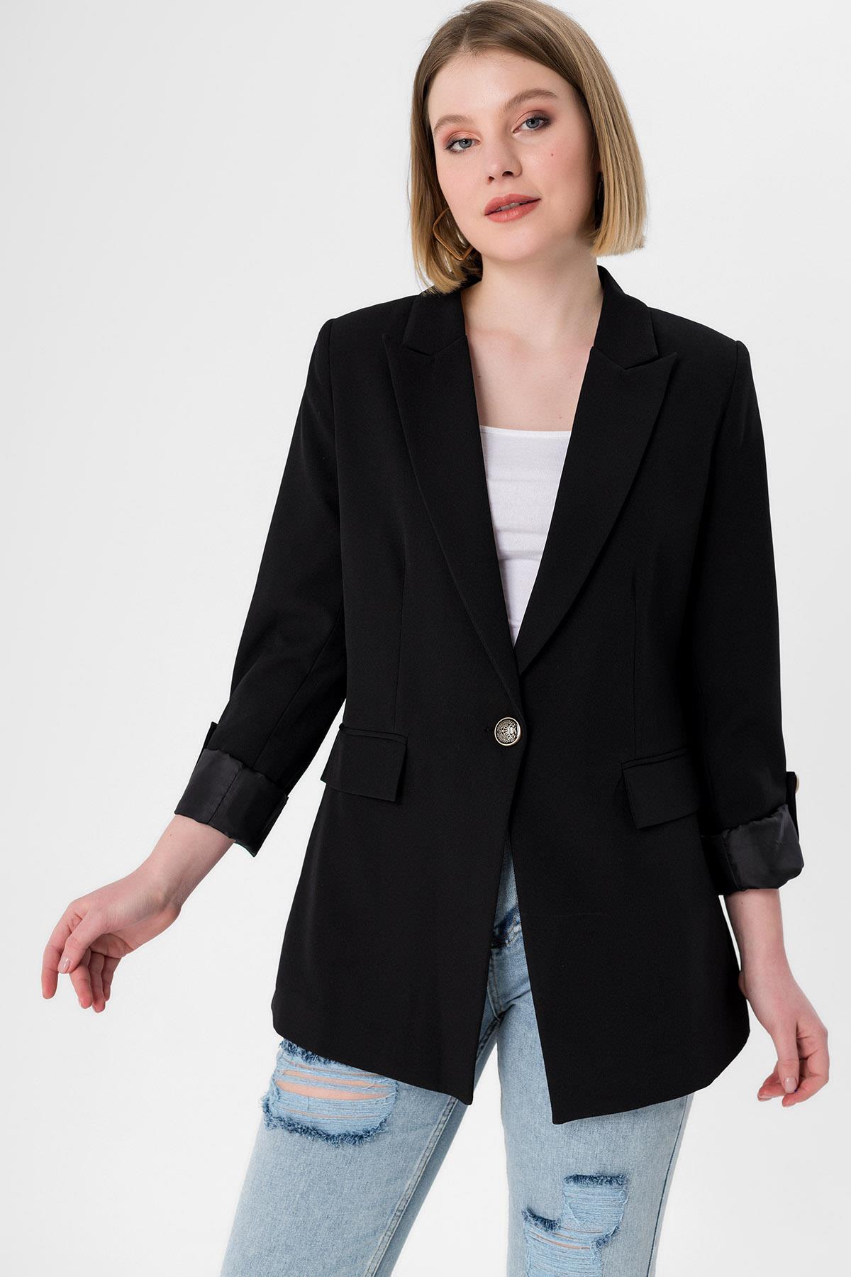 Kadın Tek Düğme Kapamalı Blazer Ceket