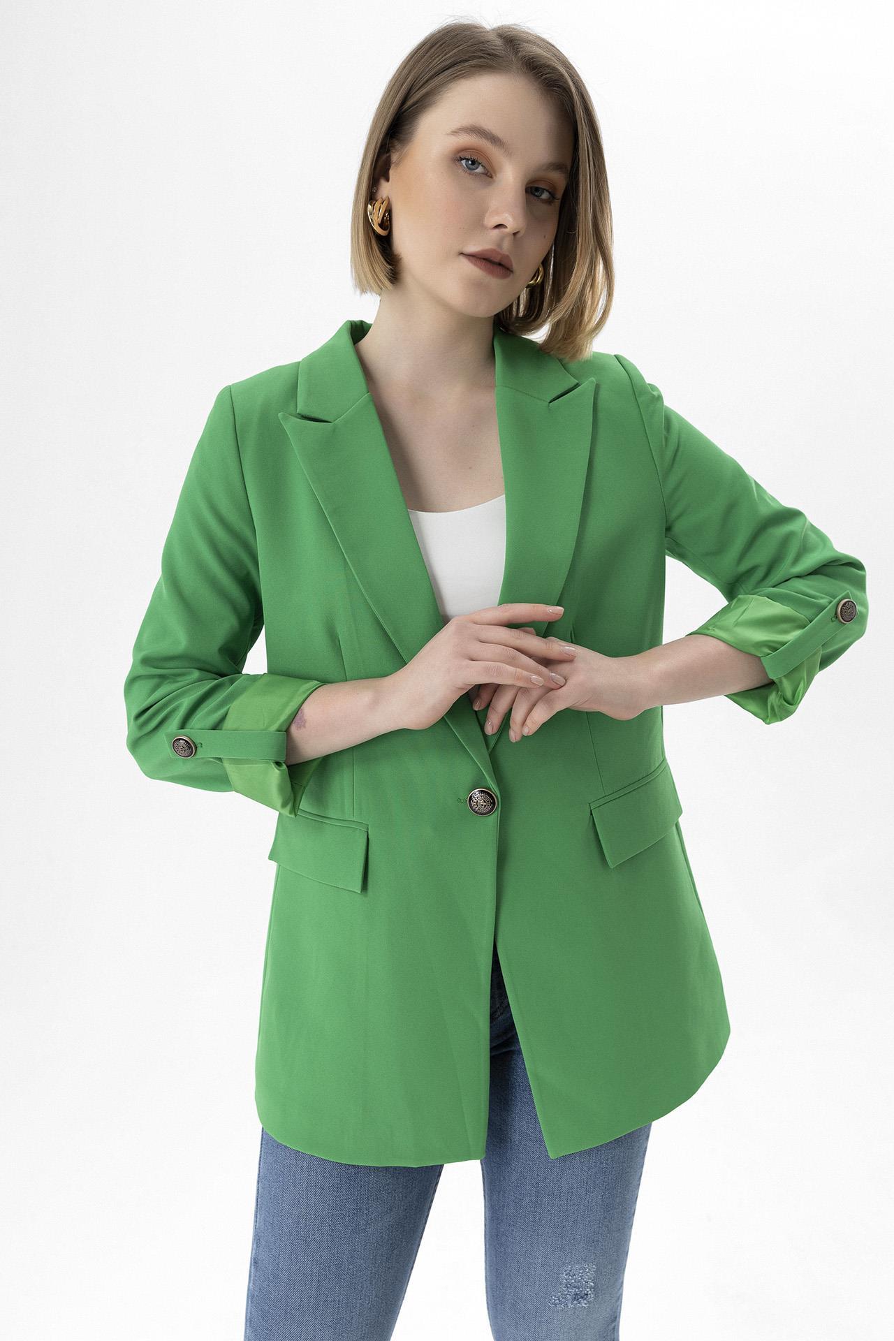 Kadın Tek Düğme Kapamalı Blazer Ceket