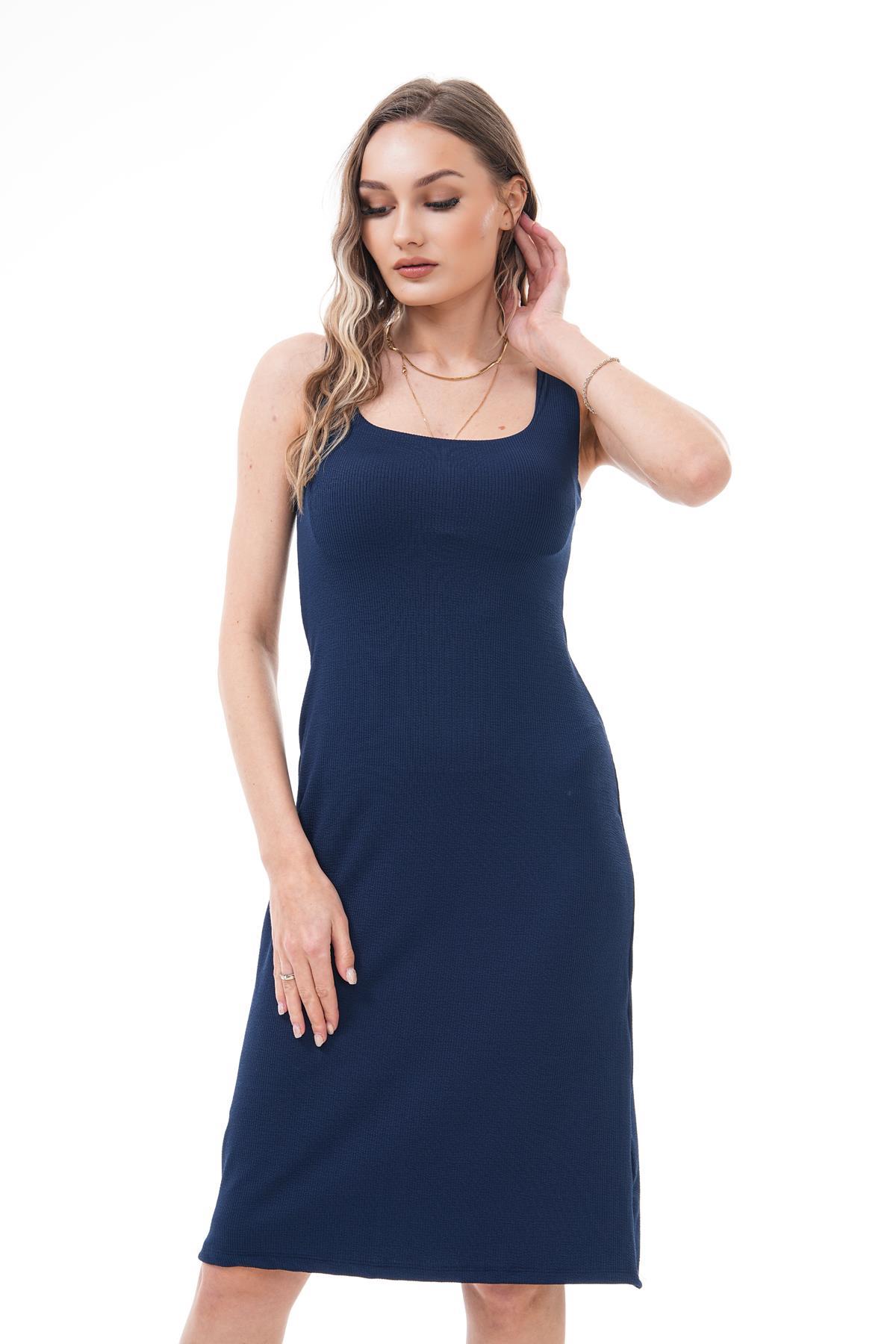 Kadın U Yaka Fitilli Kaşkorse Elbise 250065 -