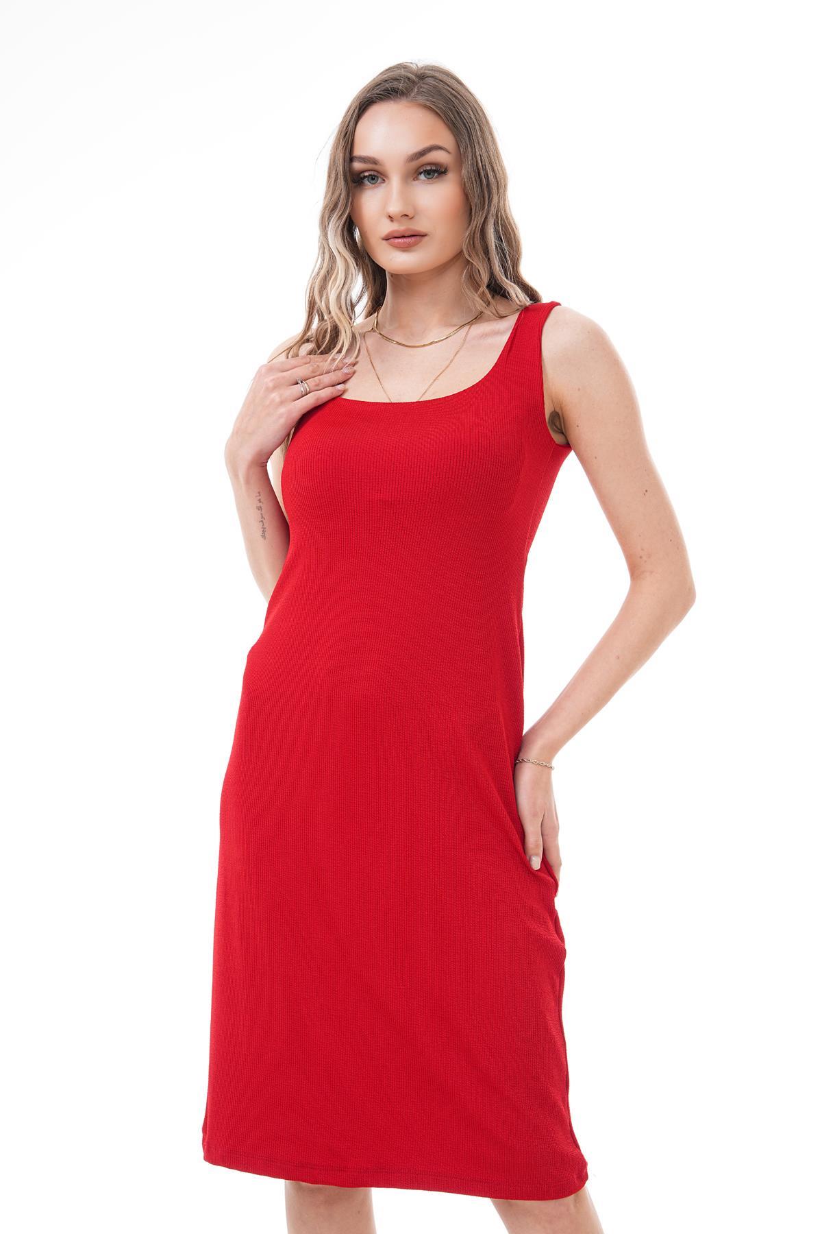 Kadın U Yaka Fitilli Kaşkorse Elbise 250065 -
