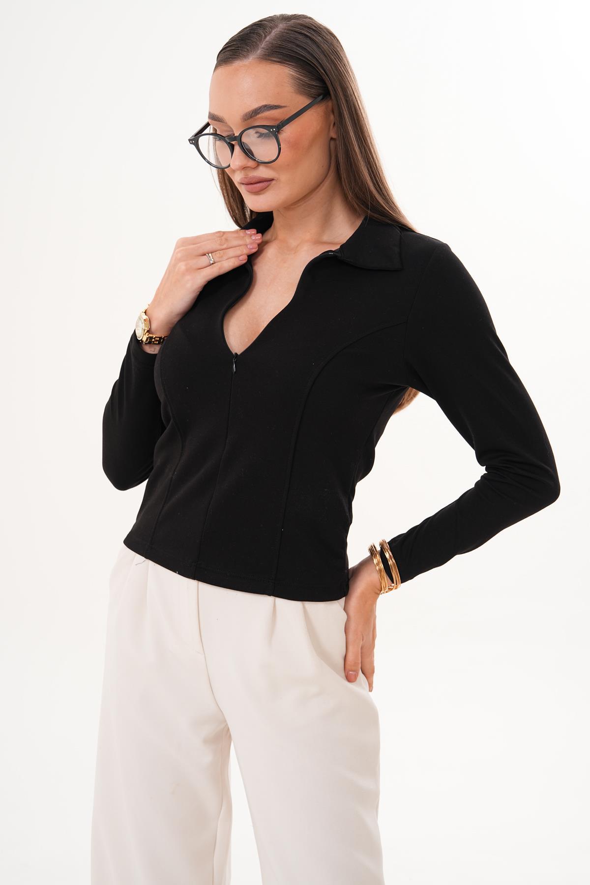 Kadın Yakalı Fermuar Detaylı Modal Sweatshirt 255370 -