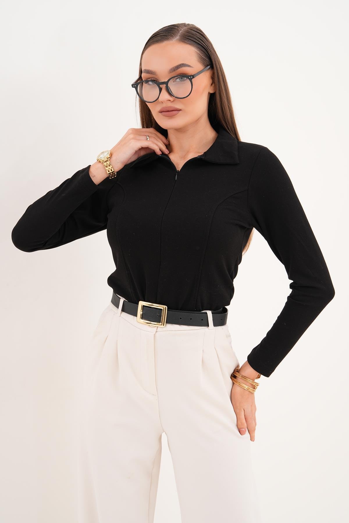 Kadın Yakalı Fermuar Detaylı Modal Sweatshirt 255370 -