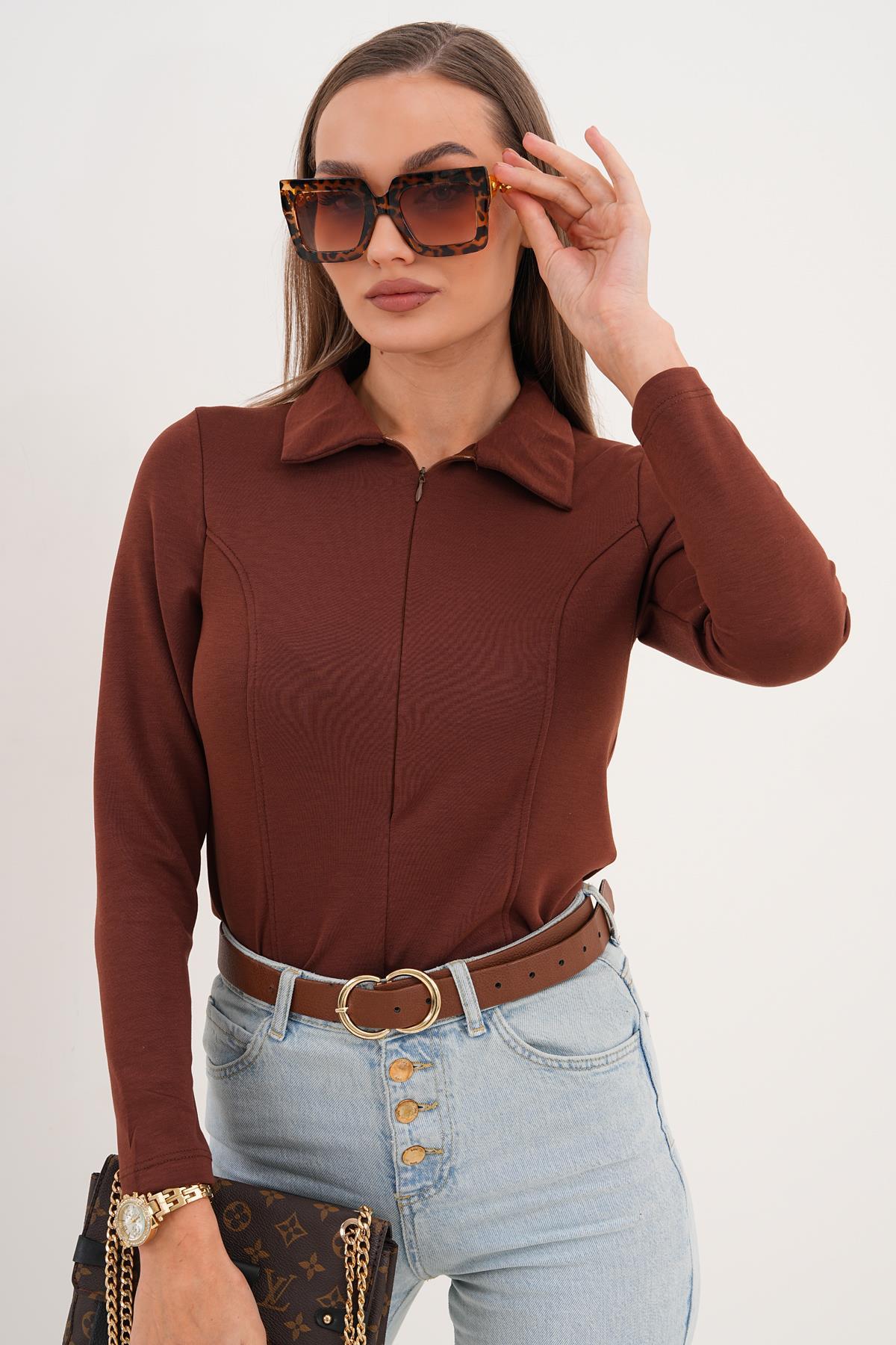 Kadın Yakalı Fermuar Detaylı Modal Sweatshirt 255370 -