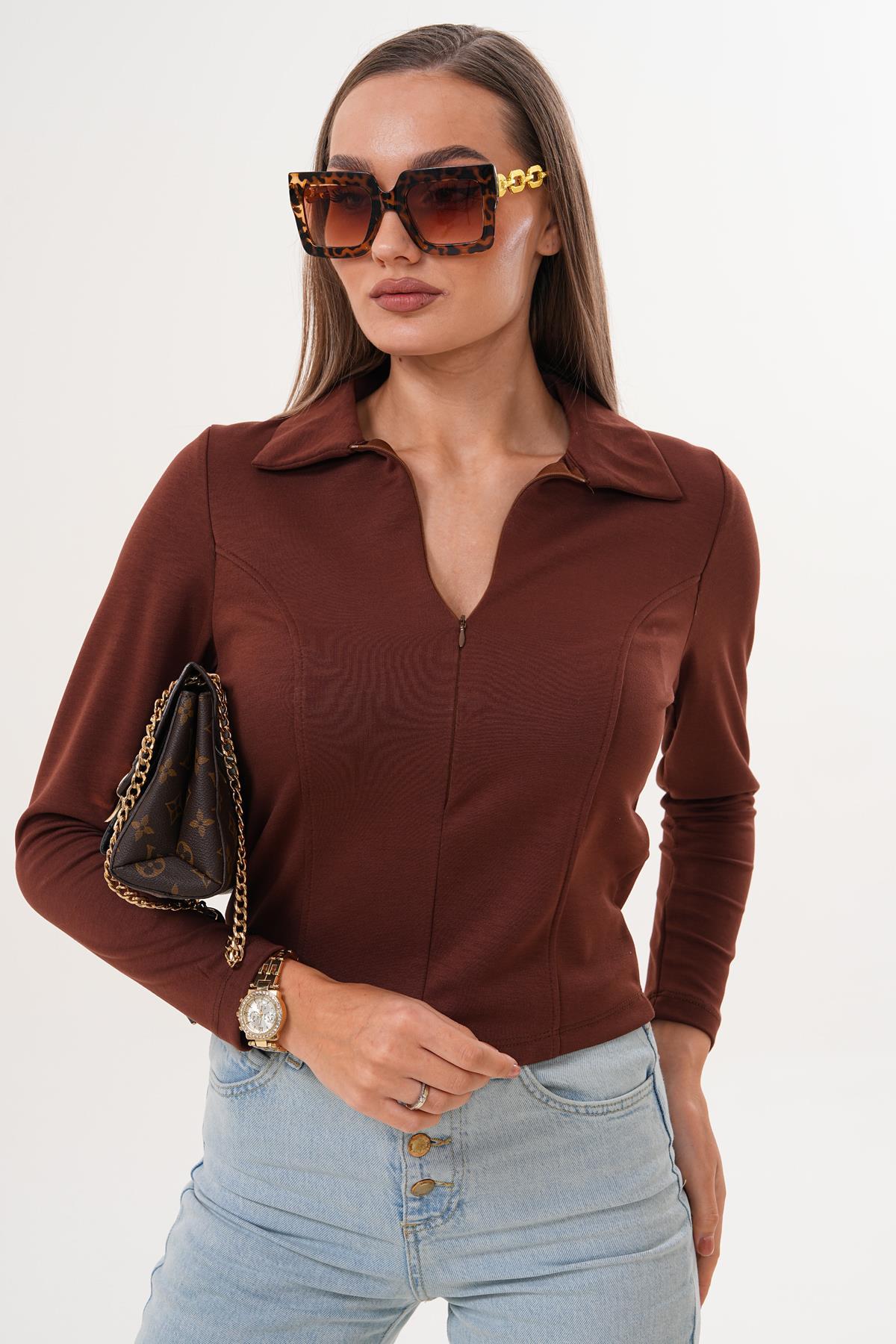 Kadın Yakalı Fermuar Detaylı Modal Sweatshirt 255370 -