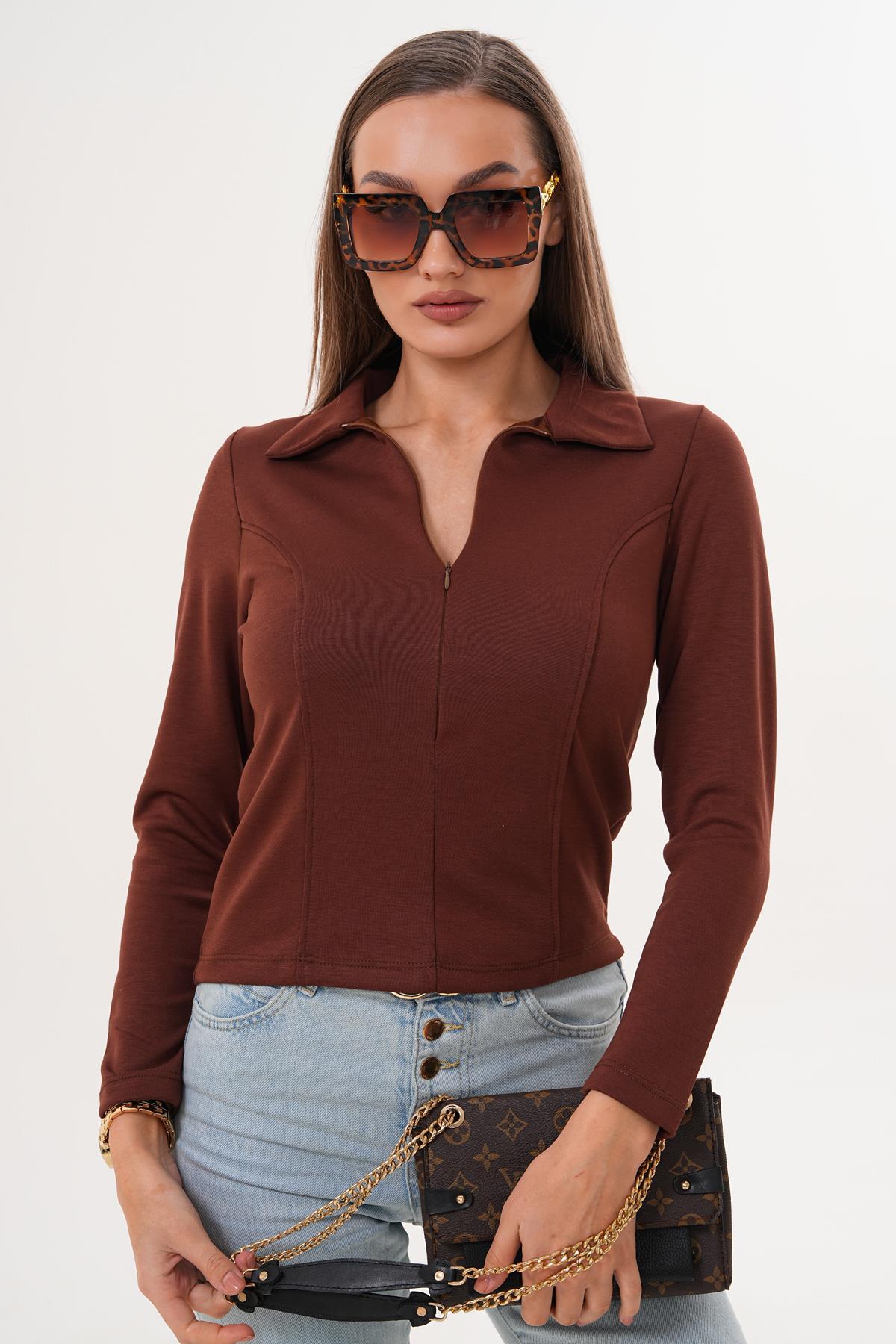 Kadın Yakalı Fermuar Detaylı Modal Sweatshirt 255370 -