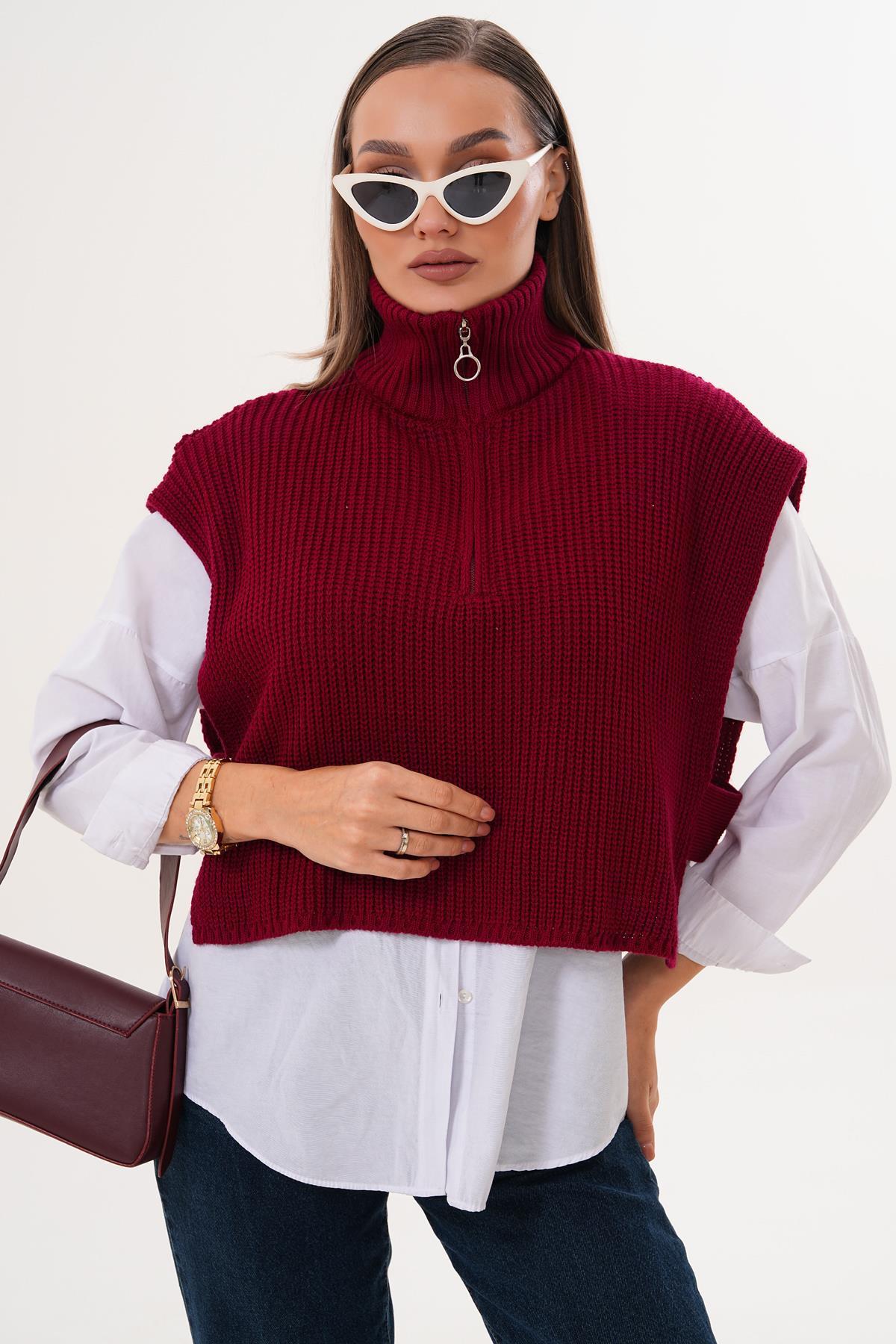 Kadın Yanı Açık Fermuar Detaylı Süveter 255163 -