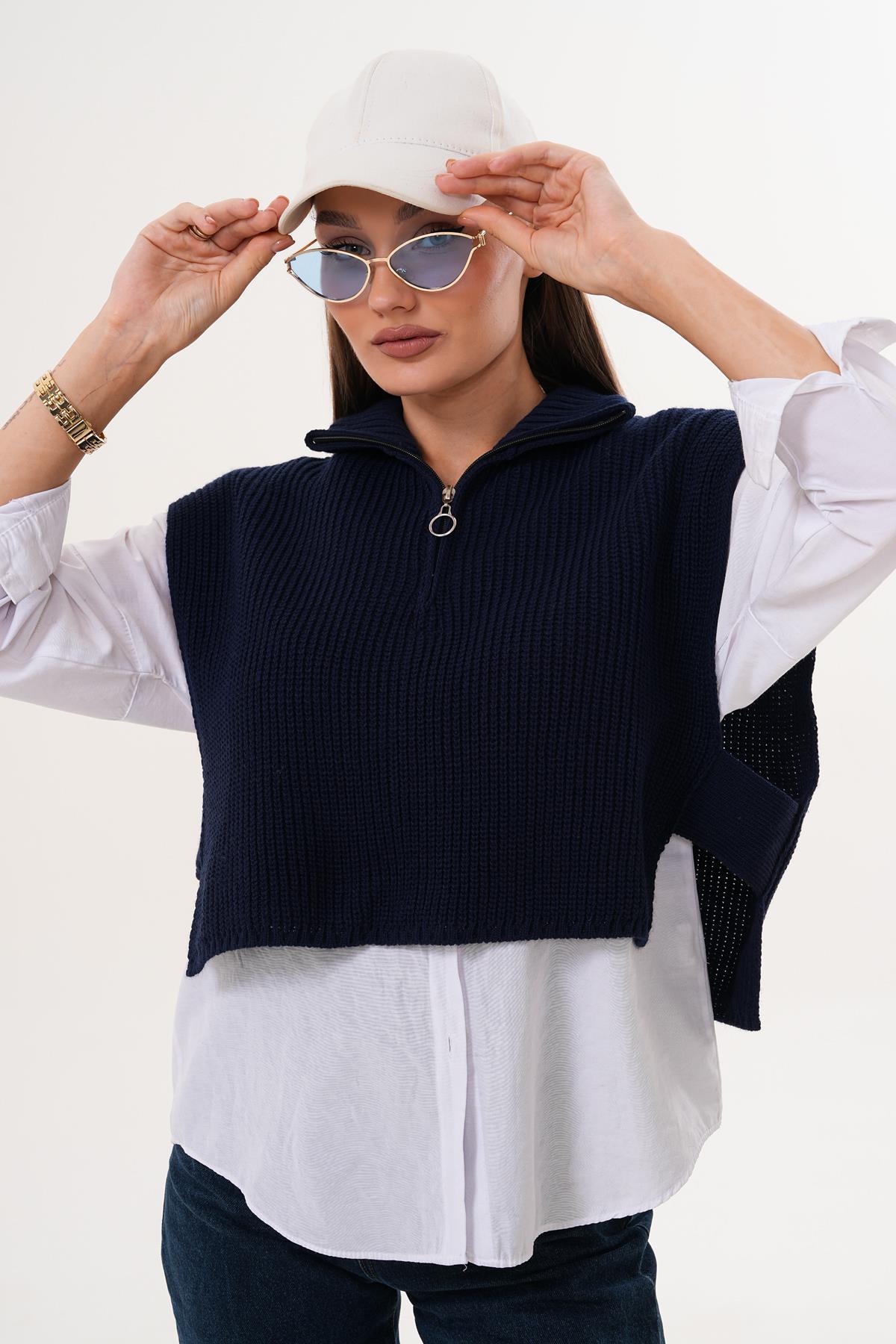 Kadın Yanı Açık Fermuar Detaylı Süveter 255163 -