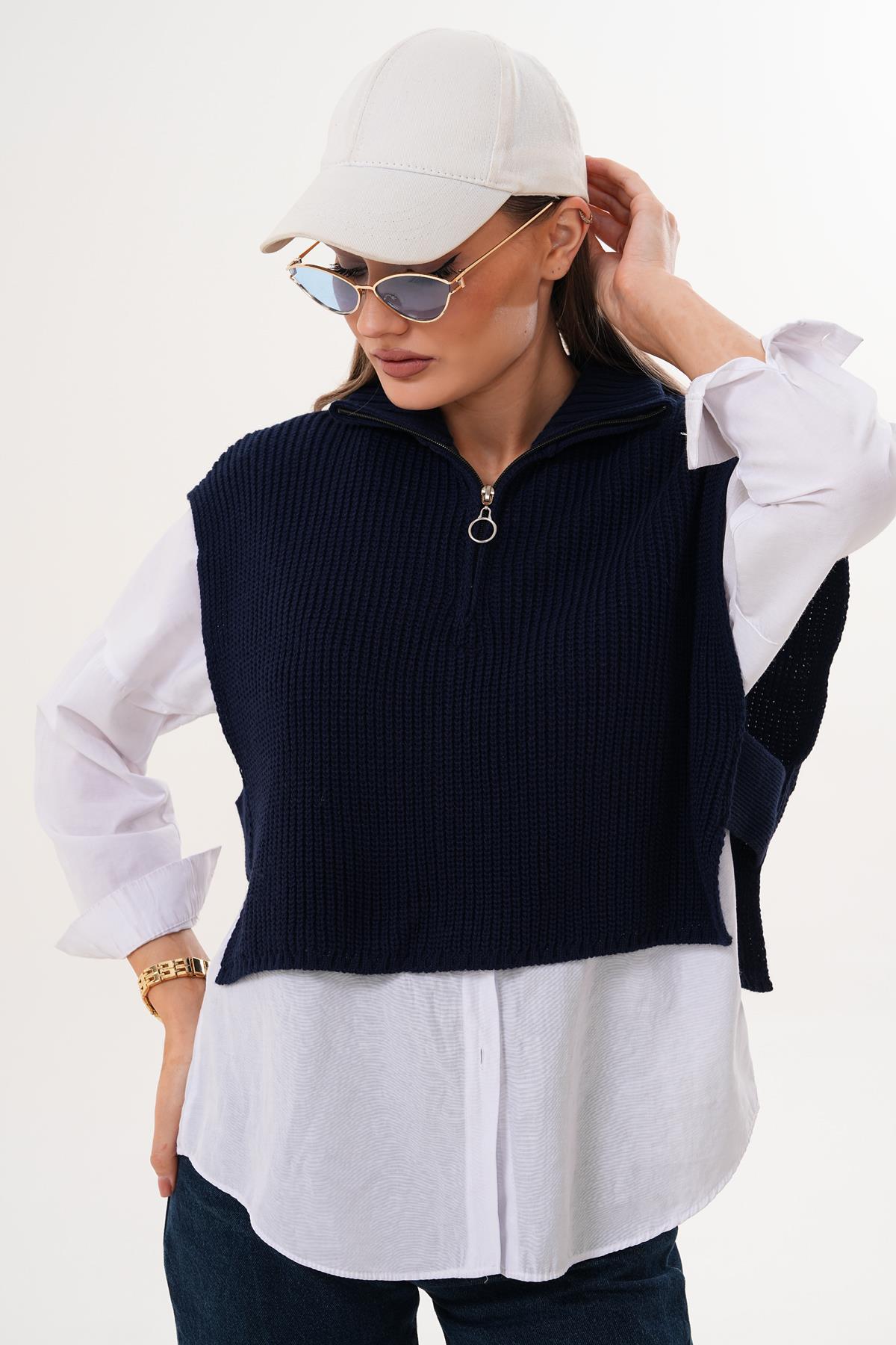 Kadın Yanı Açık Fermuar Detaylı Süveter 255163 -