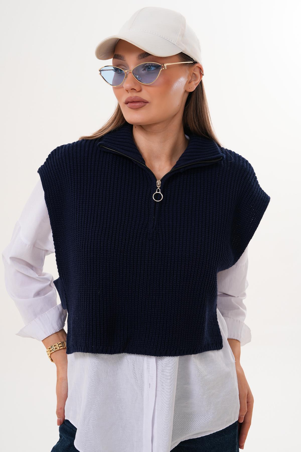 Kadın Yanı Açık Fermuar Detaylı Süveter 255163 -