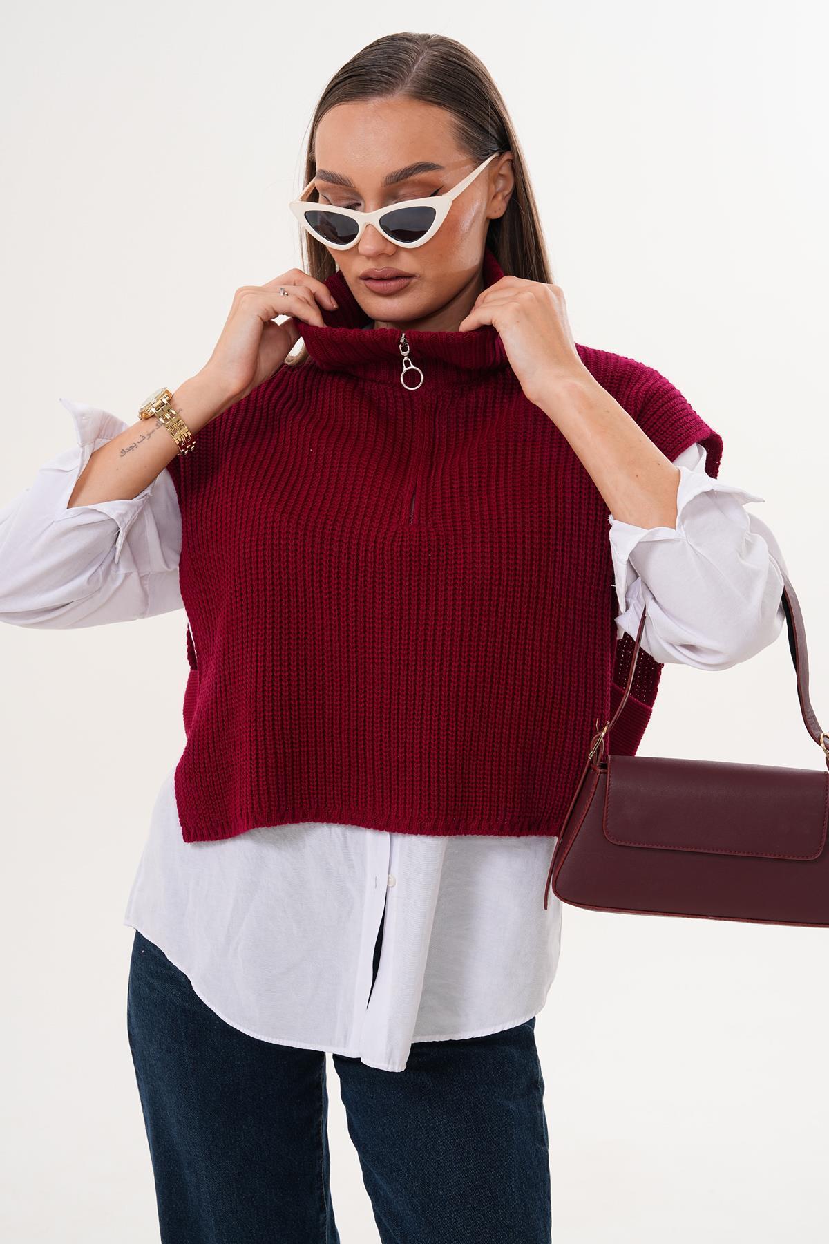 Kadın Yanı Açık Fermuar Detaylı Süveter 255163 -