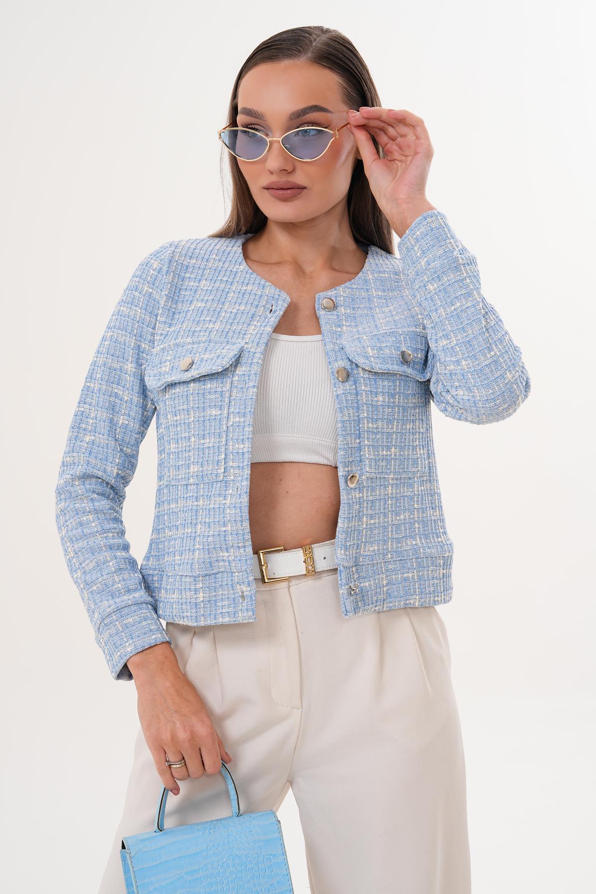 Kadın Yuvarlak Yaka Düğme Kapamalı Simli Tüvit Ceket 255346 -