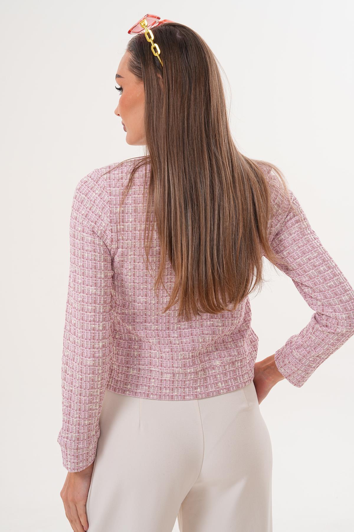 Kadın Yuvarlak Yaka Düğme Kapamalı Simli Tüvit Ceket 255346 -