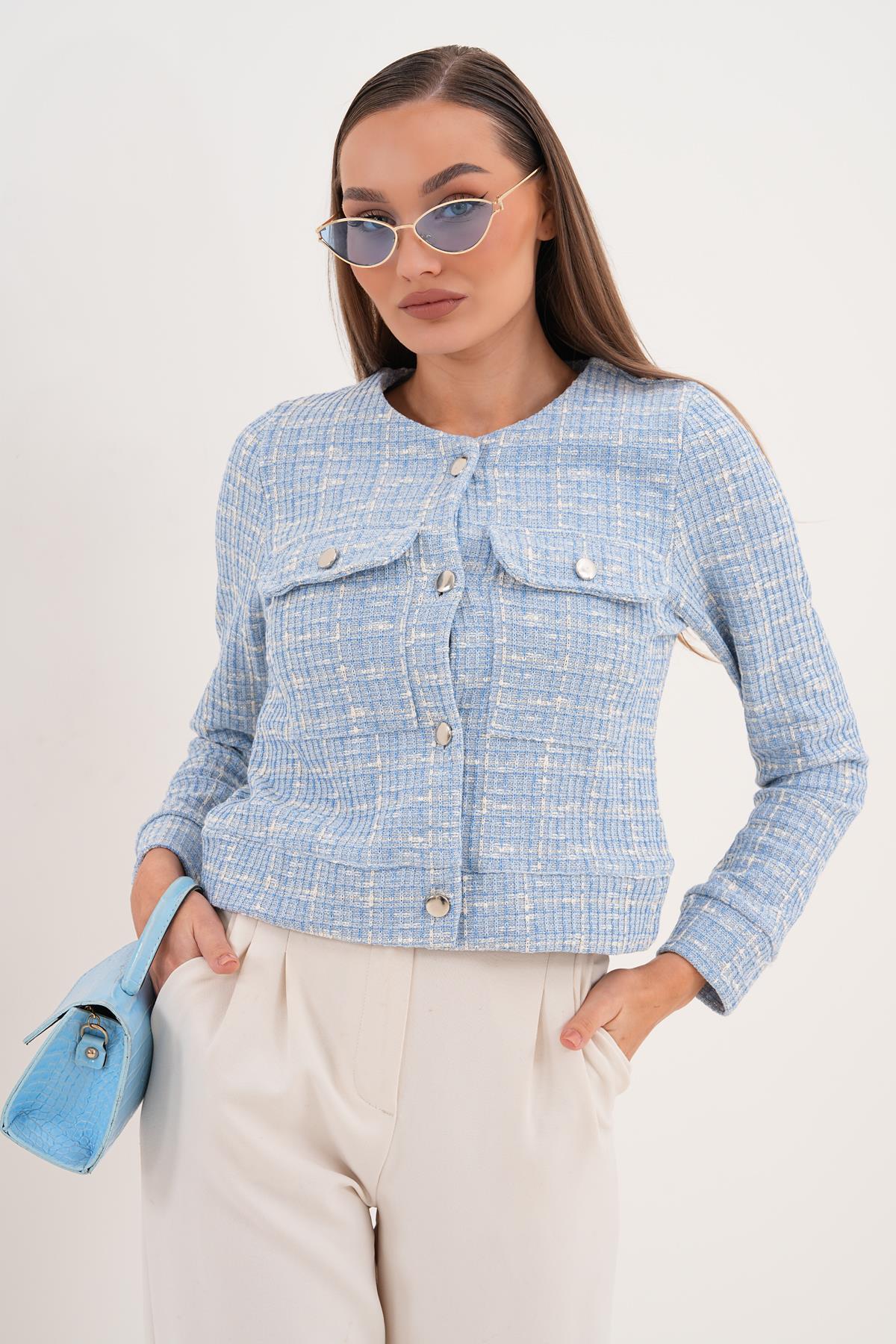 Kadın Yuvarlak Yaka Düğme Kapamalı Simli Tüvit Ceket 255346 -