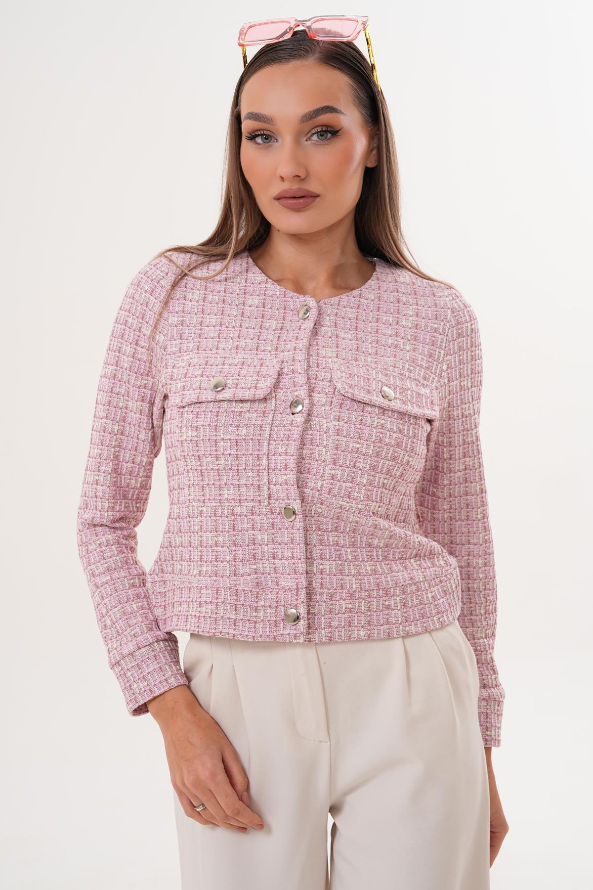 Kadın Yuvarlak Yaka Düğme Kapamalı Simli Tüvit Ceket 255346 -