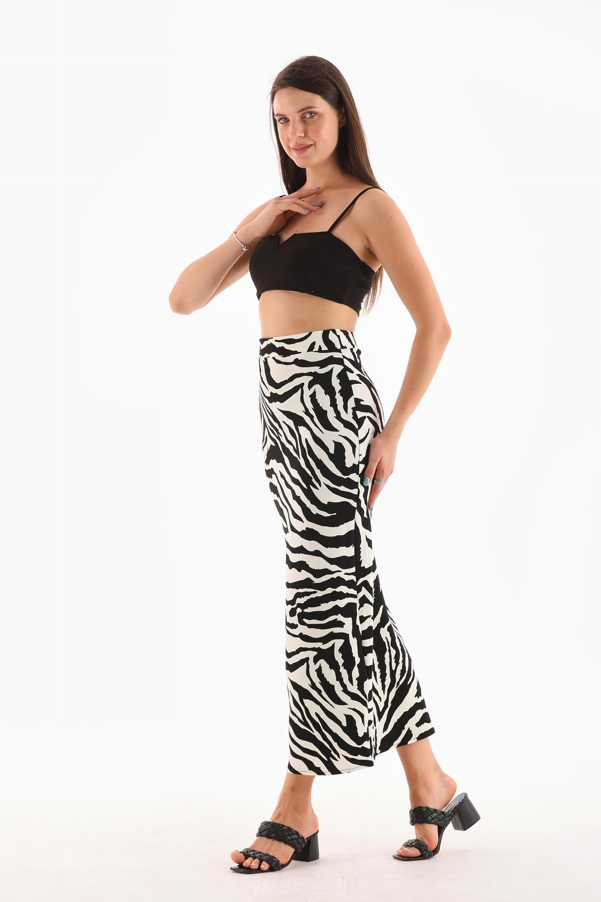 Kadın Zebra Desen Uzun Kalem Etek