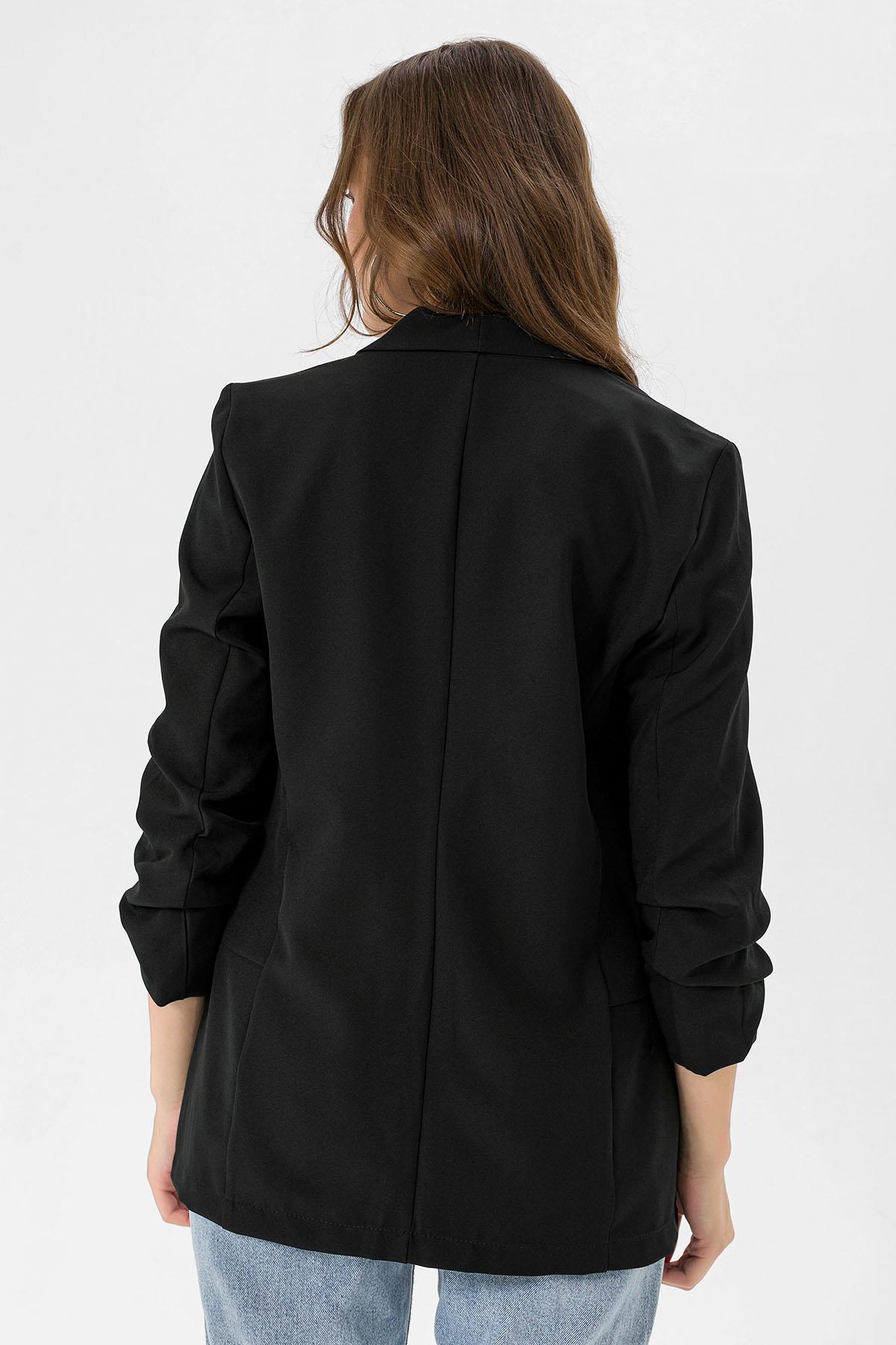 Kolu Büzgülü Sahte Cepli Önü Açık Blazer Ceket