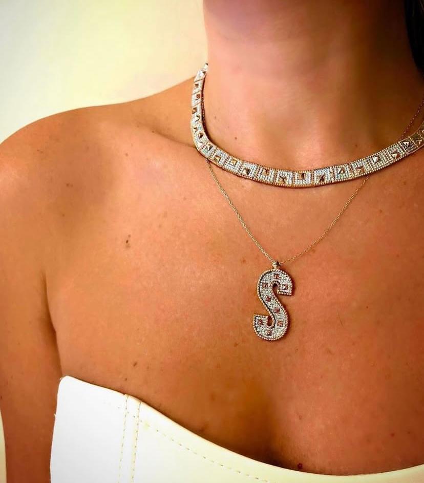 LETTER WHITE DIAMOND NECKLACE