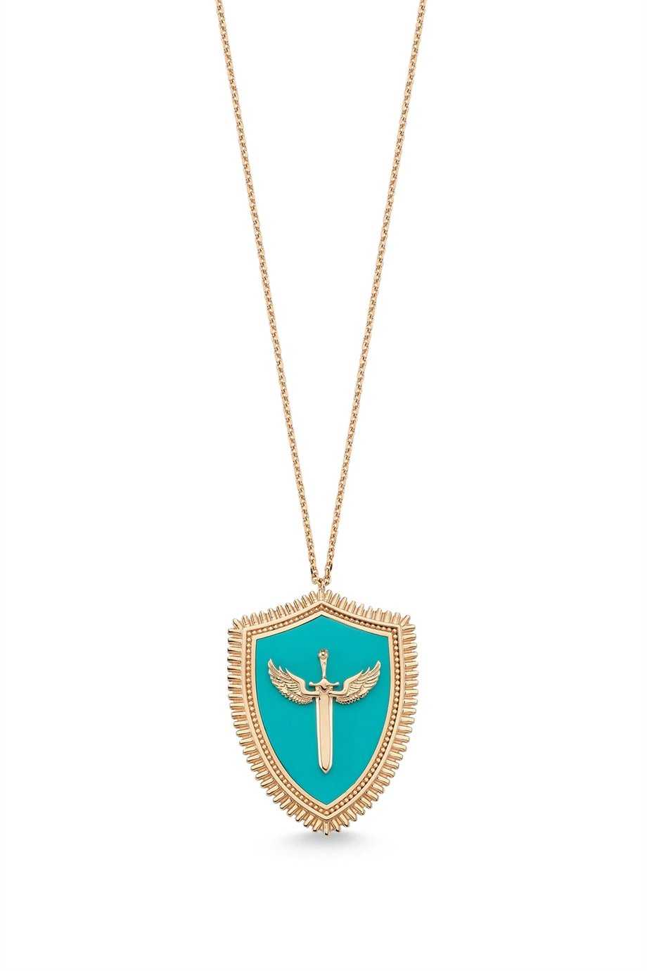 BÜYÜK BOY İNCE ZİNCİR A FORM MİKAİL MELEĞİ KALKAN KOLYE