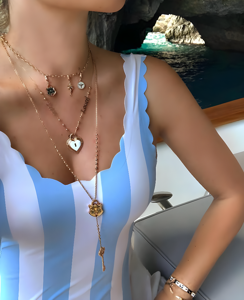 WHITE ENAMELED EL VEDUD CAPPED NECKLACE