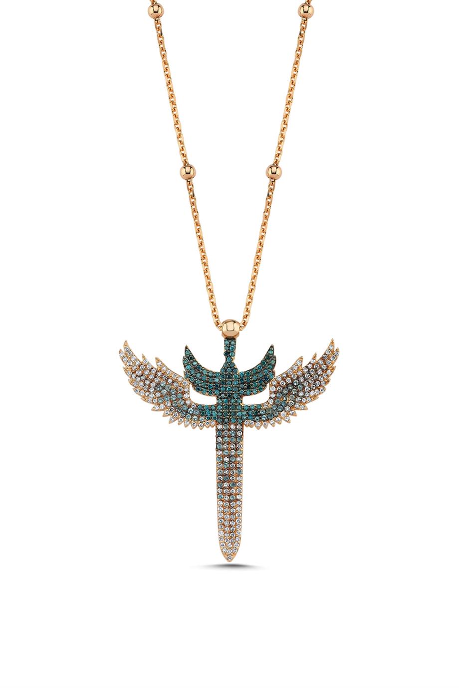 MAVİ DEGRADE TAŞLI B FORM JUMBO BOY MİKAİL MELEĞİ KOLYE