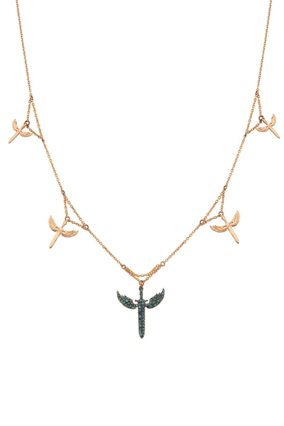 Mavi Pırlantalı Beşli Mikail Meleği Kolye