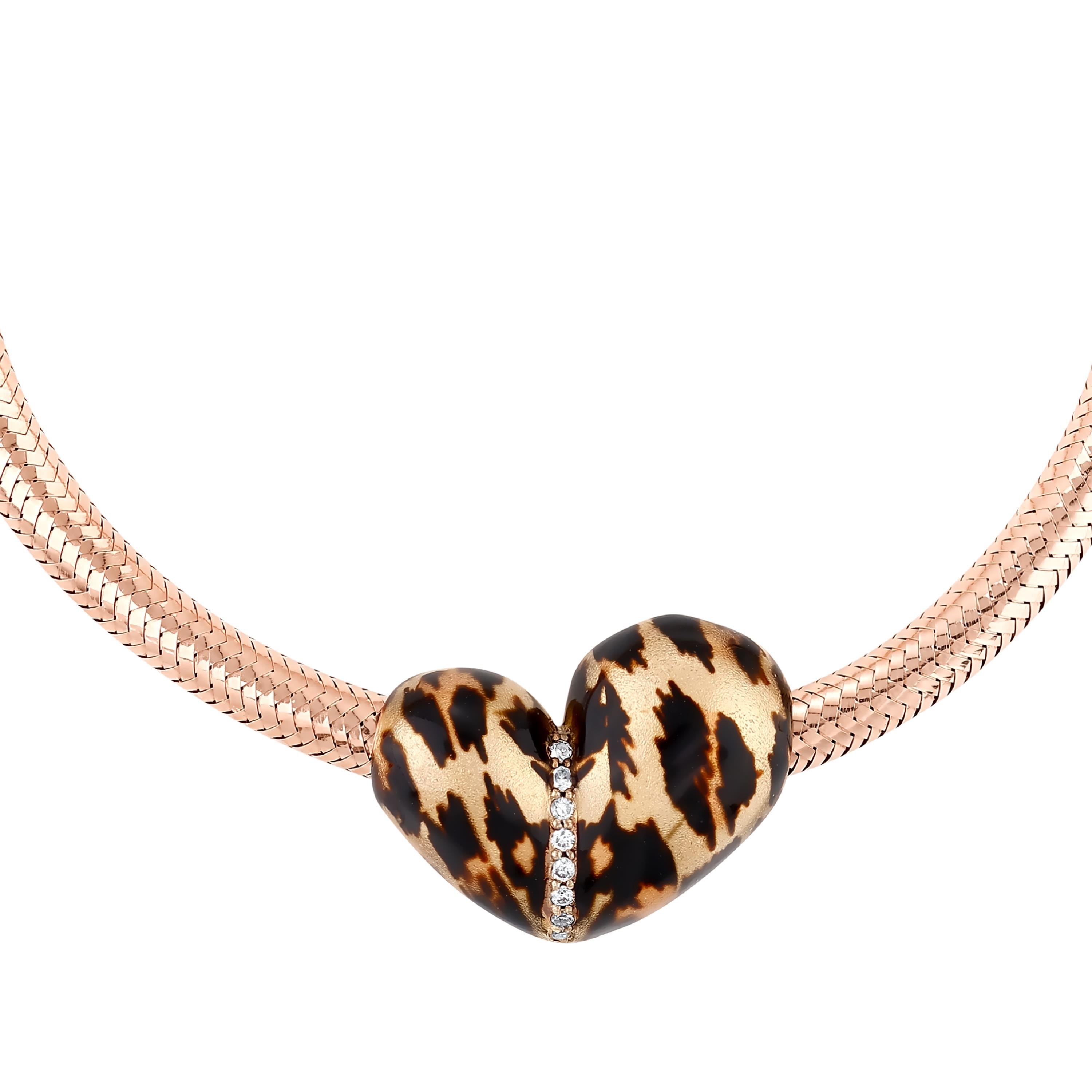 PIRLANTALI LEOPARDESS KALP KOLYE MİNELİ KALIN ZİNCİR