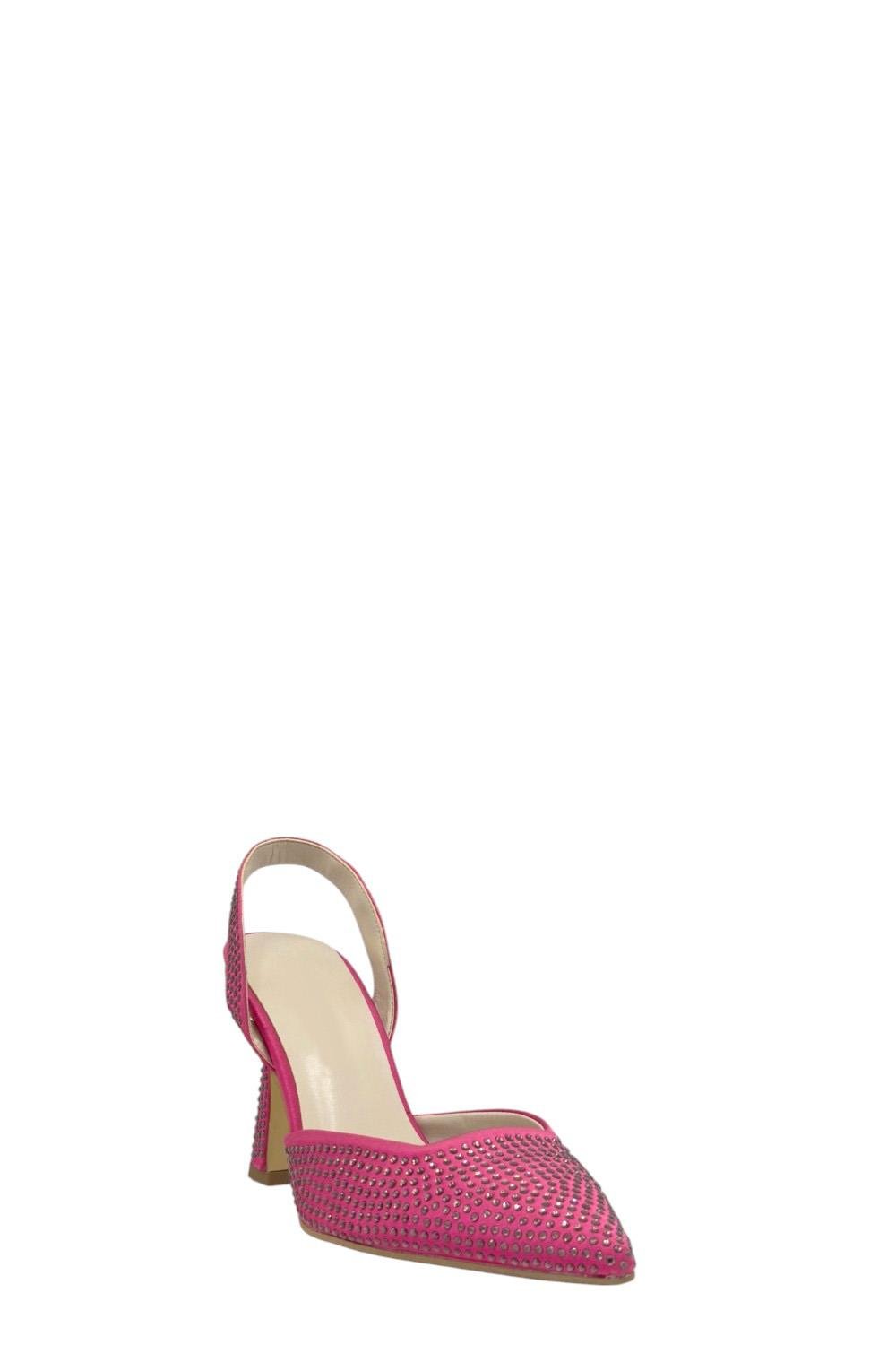 Fuşya Saten Taşlı Abiye Kadın Stiletto Ayakkabı