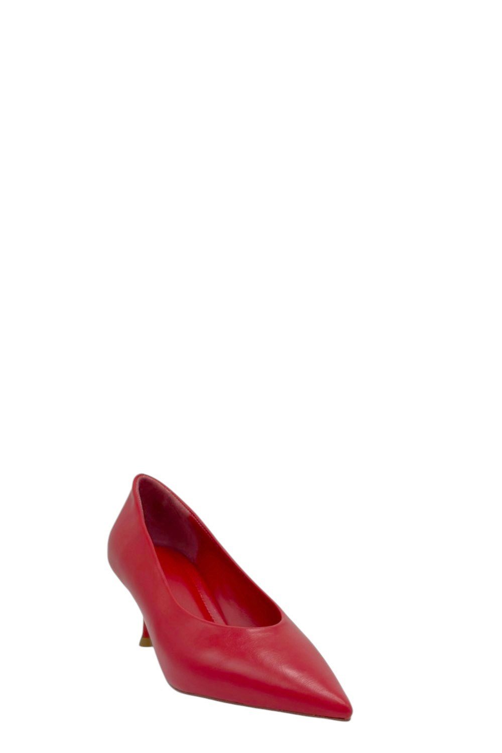 Kırmızı Deri Kısa Topuklu Stiletto Kadın Ayakkabı  (048 2609222)