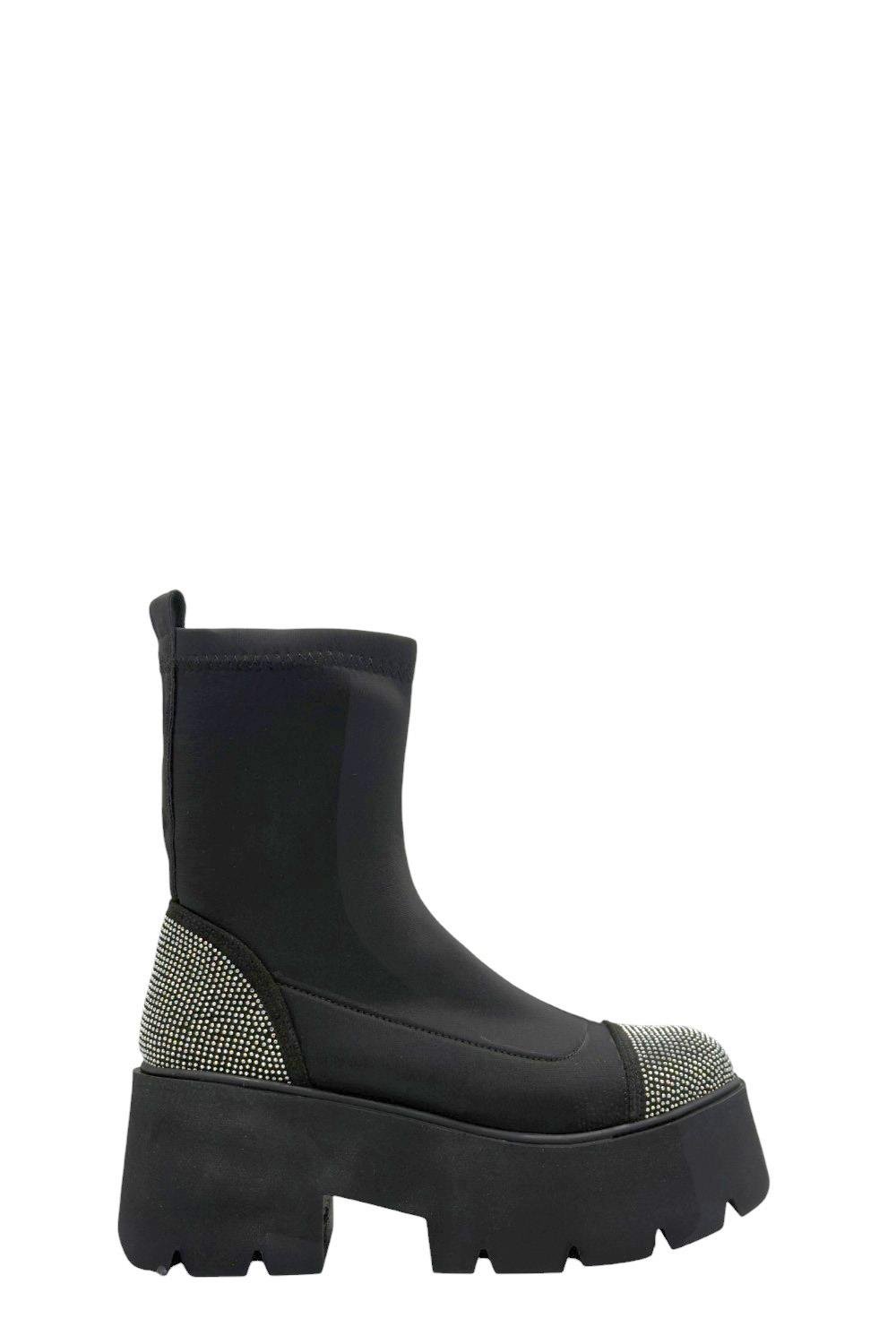 Siyah Dalgıç Kumaş Yüksek Taban Taşlı Dalgıç Kumaş Kadın Bot