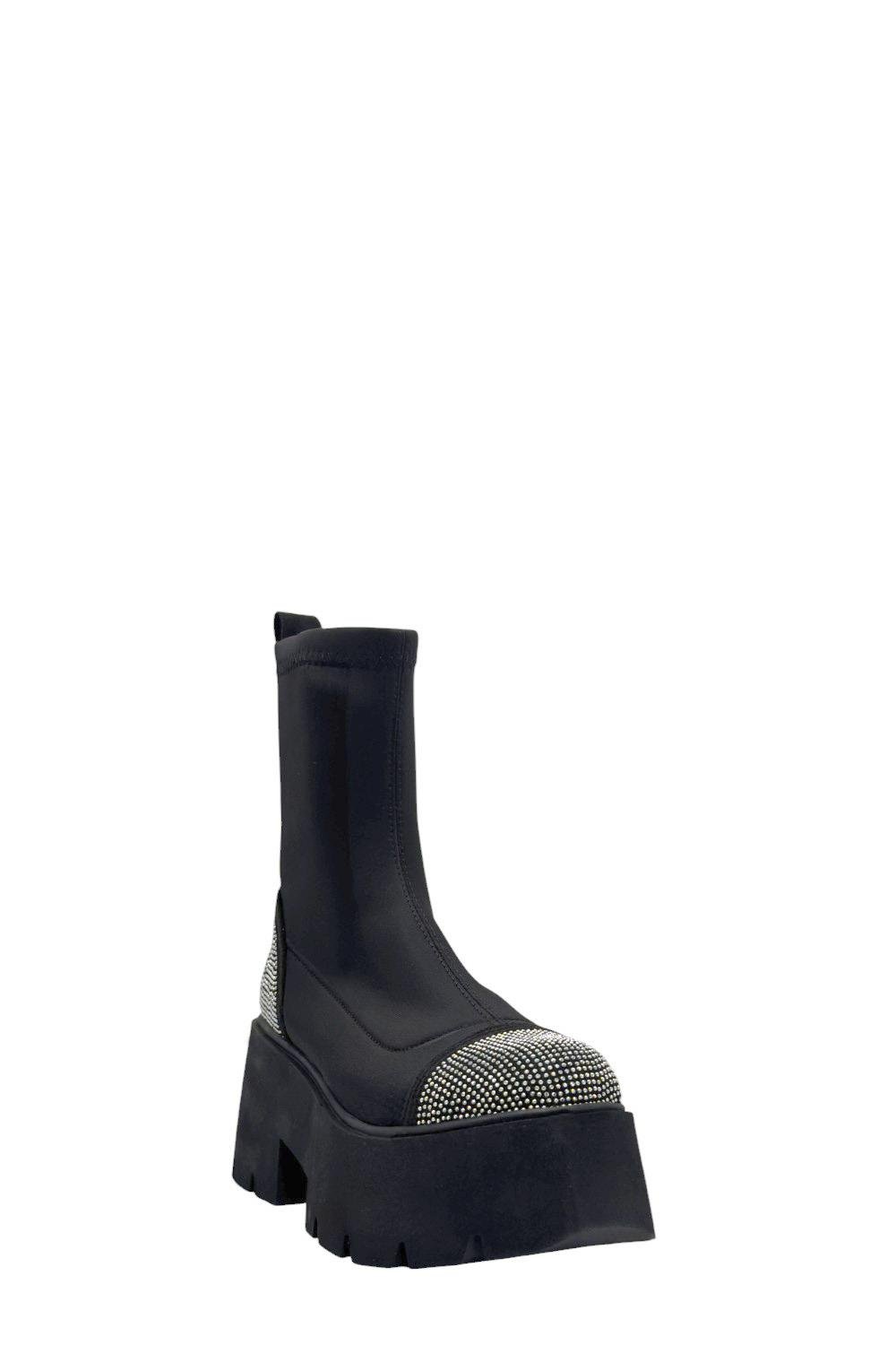 Siyah Dalgıç Kumaş Yüksek Taban Taşlı Dalgıç Kumaş Kadın Bot