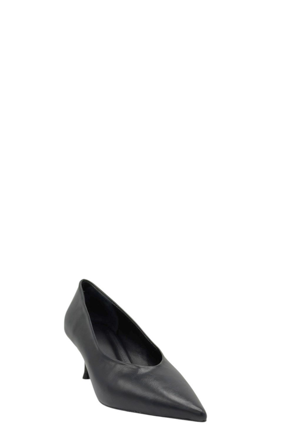 Siyah Deri Kısa Topuklu Stiletto Kadın Ayakkabı  (048 2609222)