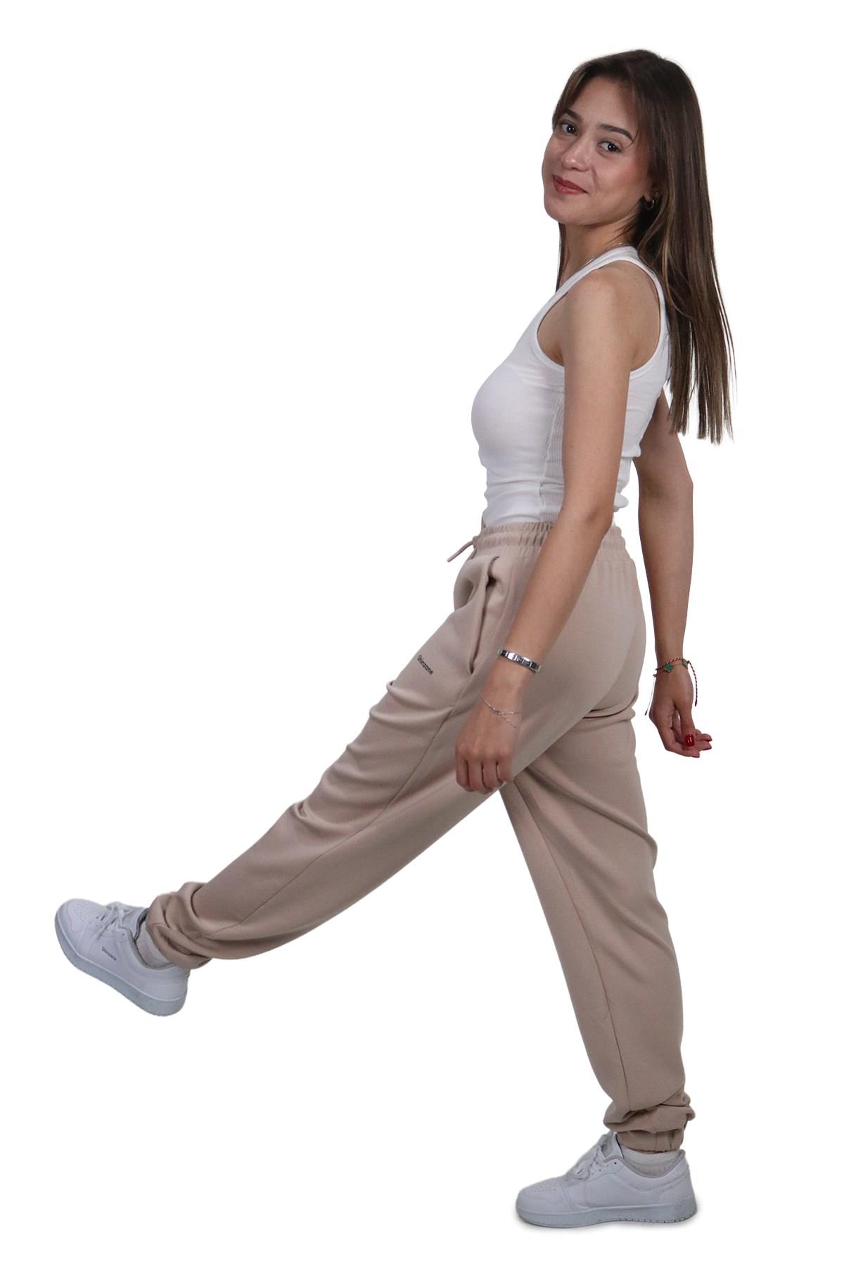 PantolonShinzone Kadın Modal Kumaş Lastikli Paça Bej Jogger Pantolon