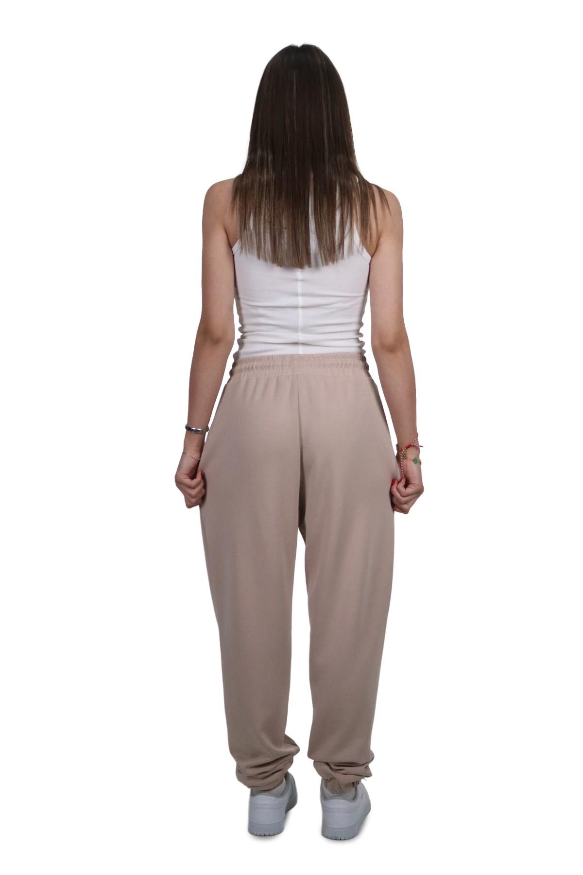 PantolonShinzone Kadın Modal Kumaş Lastikli Paça Bej Jogger Pantolon