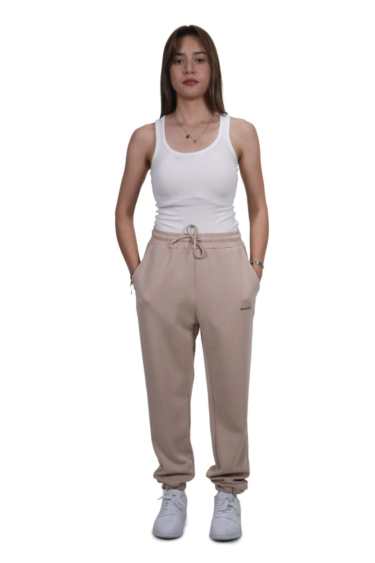 PantolonShinzone Kadın Modal Kumaş Lastikli Paça Bej Jogger Pantolon