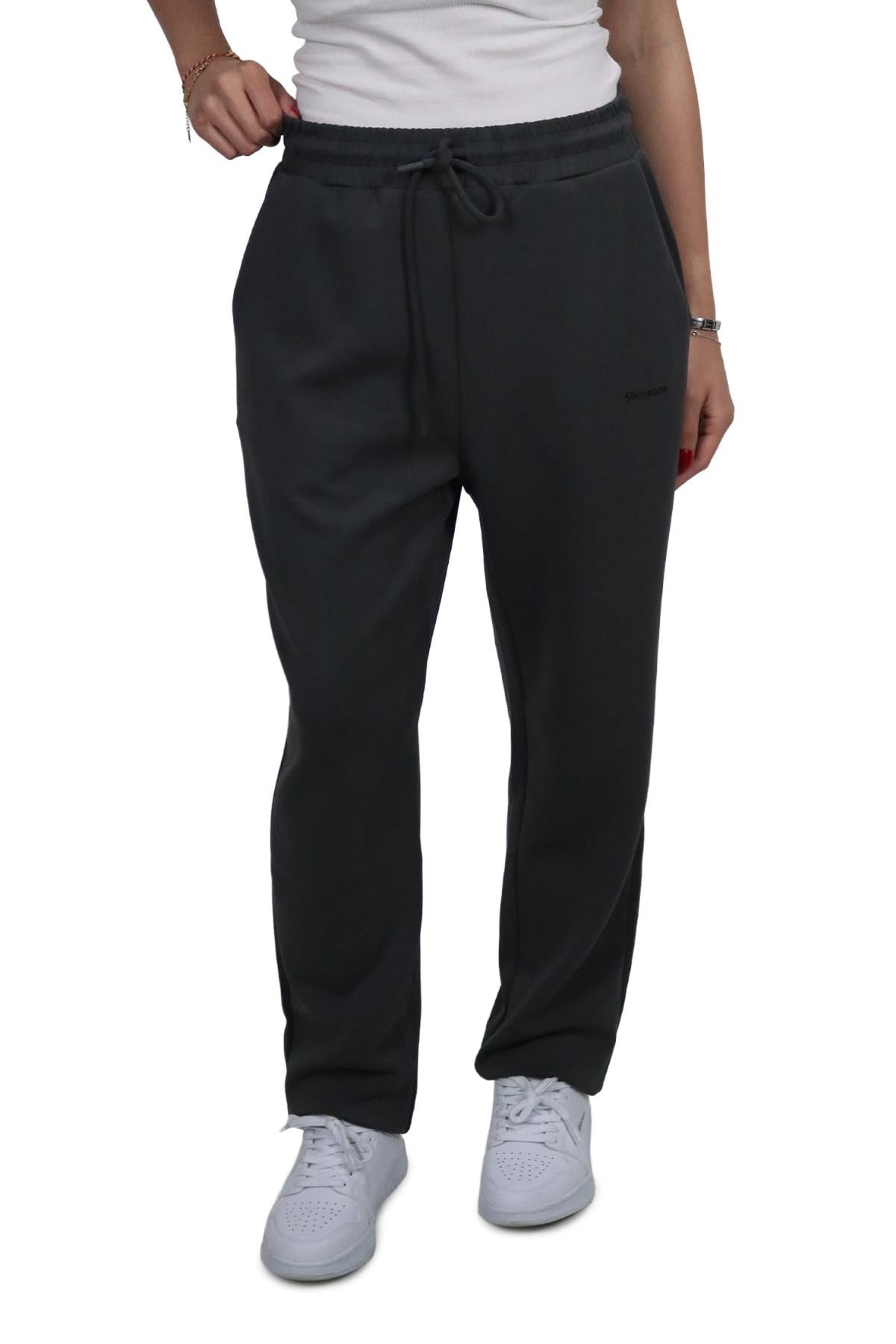 PantolonShinzone Kadın Modal Kumaş Lastikli Paça Gri Jogger Pantolon