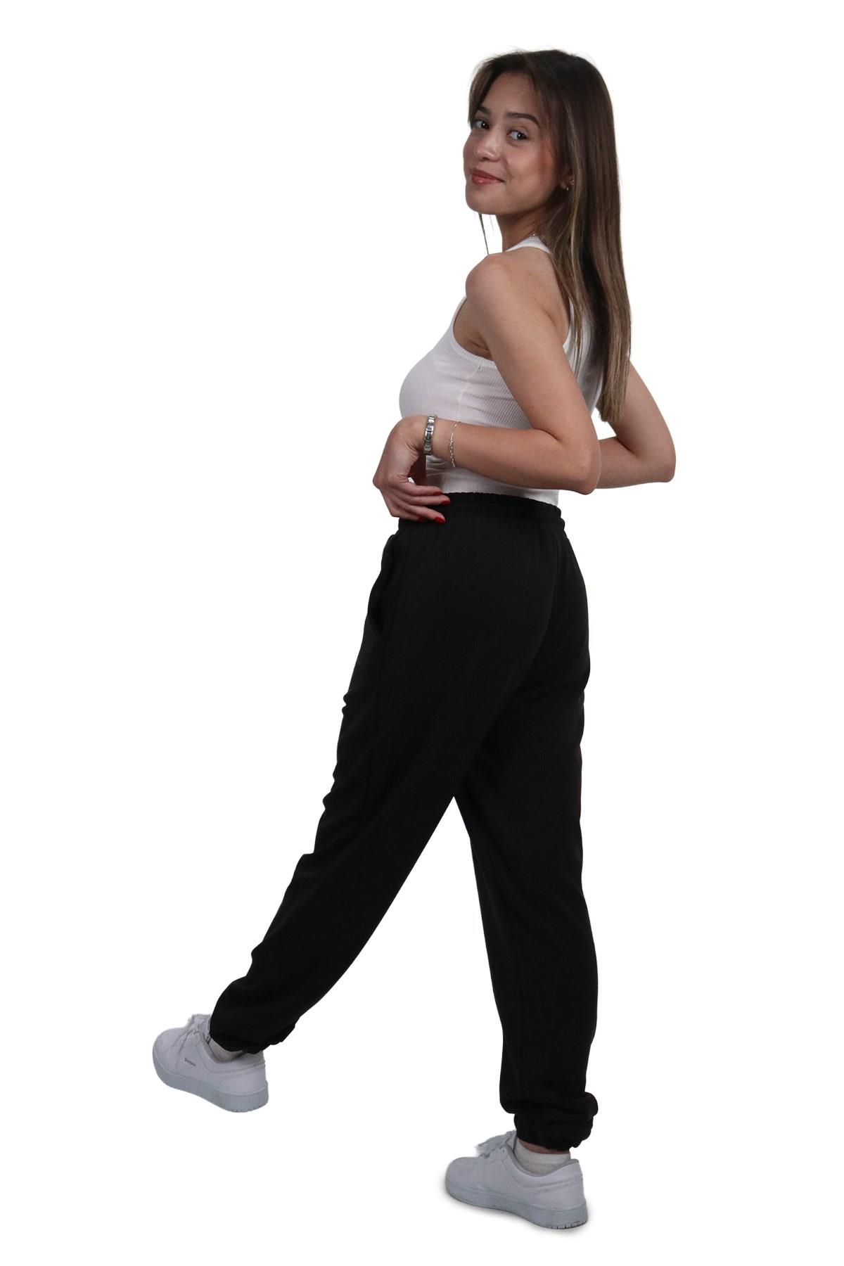 PantolonShinzone Kadın Modal Kumaş Lastikli Paça Siyah Jogger Pantolon