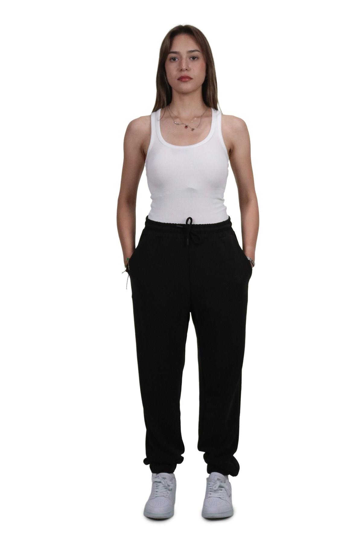 PantolonShinzone Kadın Modal Kumaş Lastikli Paça Siyah Jogger Pantolon