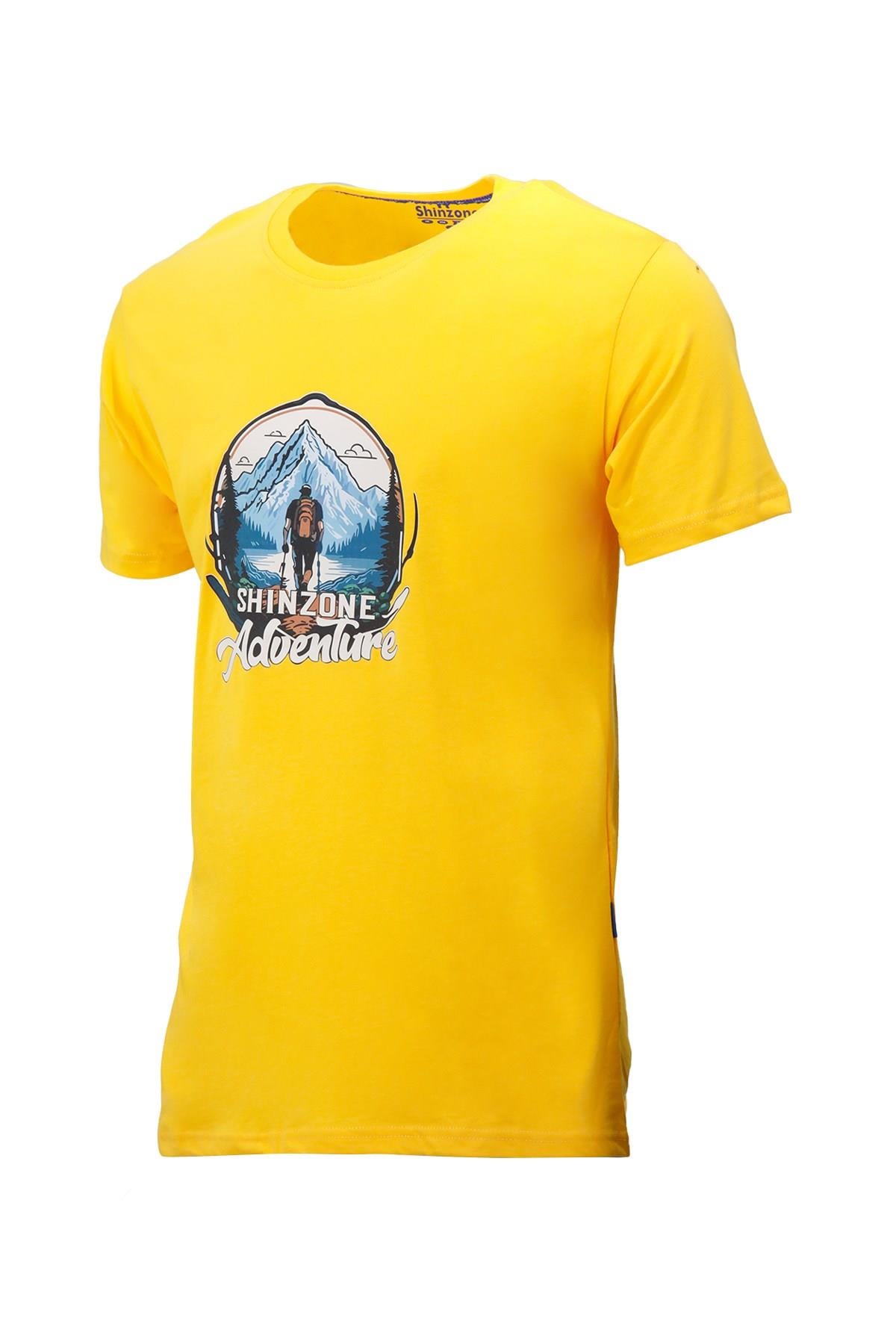 T-ShirtShinzoneErkek Bisiklet Yaka Mevsimlik Adventure Baskılı Standart Fit Sarı T-Shirt