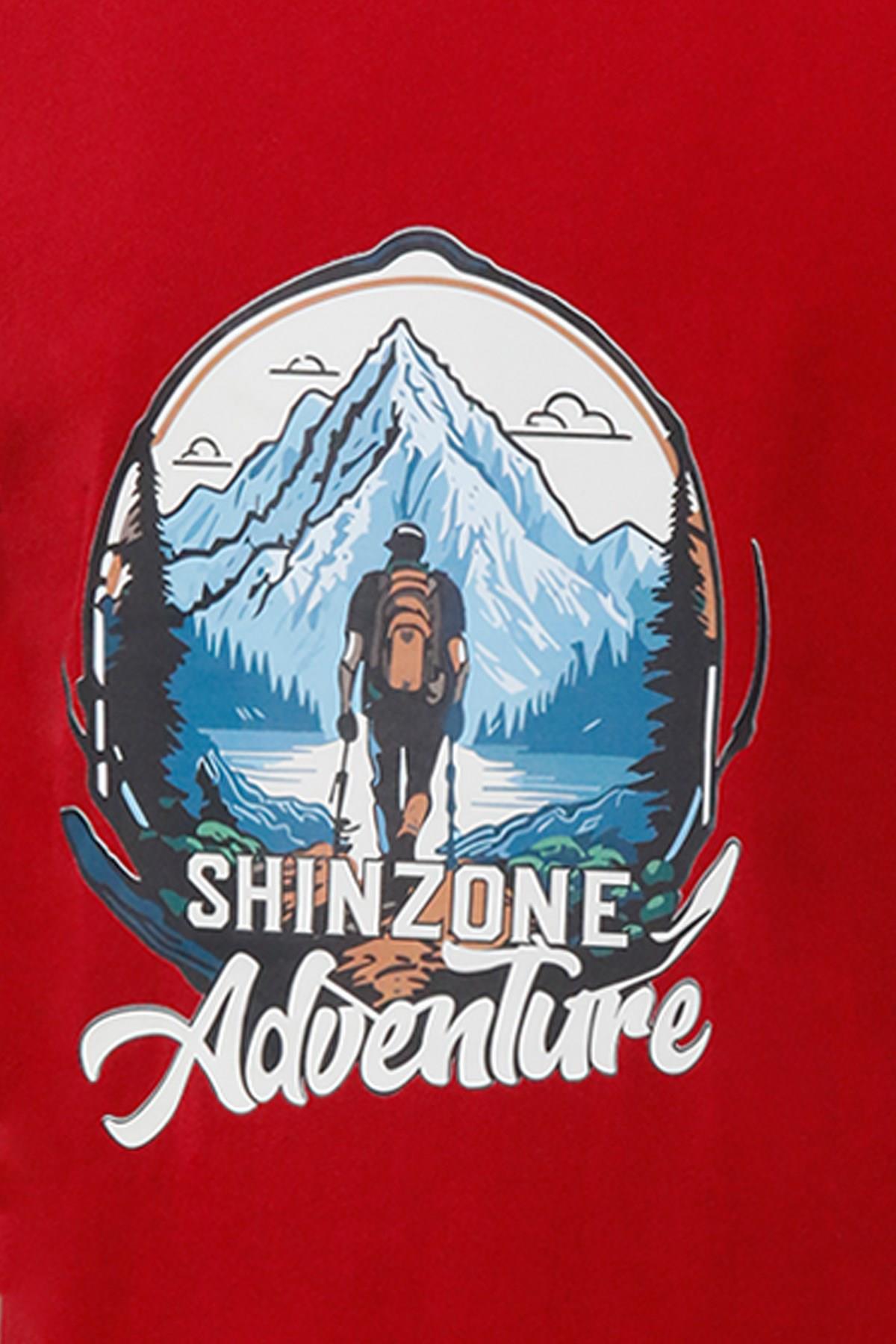 T-ShirtShinzoneErkek Bisiklet Yaka Mevsimlik Adventure Baskılı Standart Fit Bordo T-Shirt