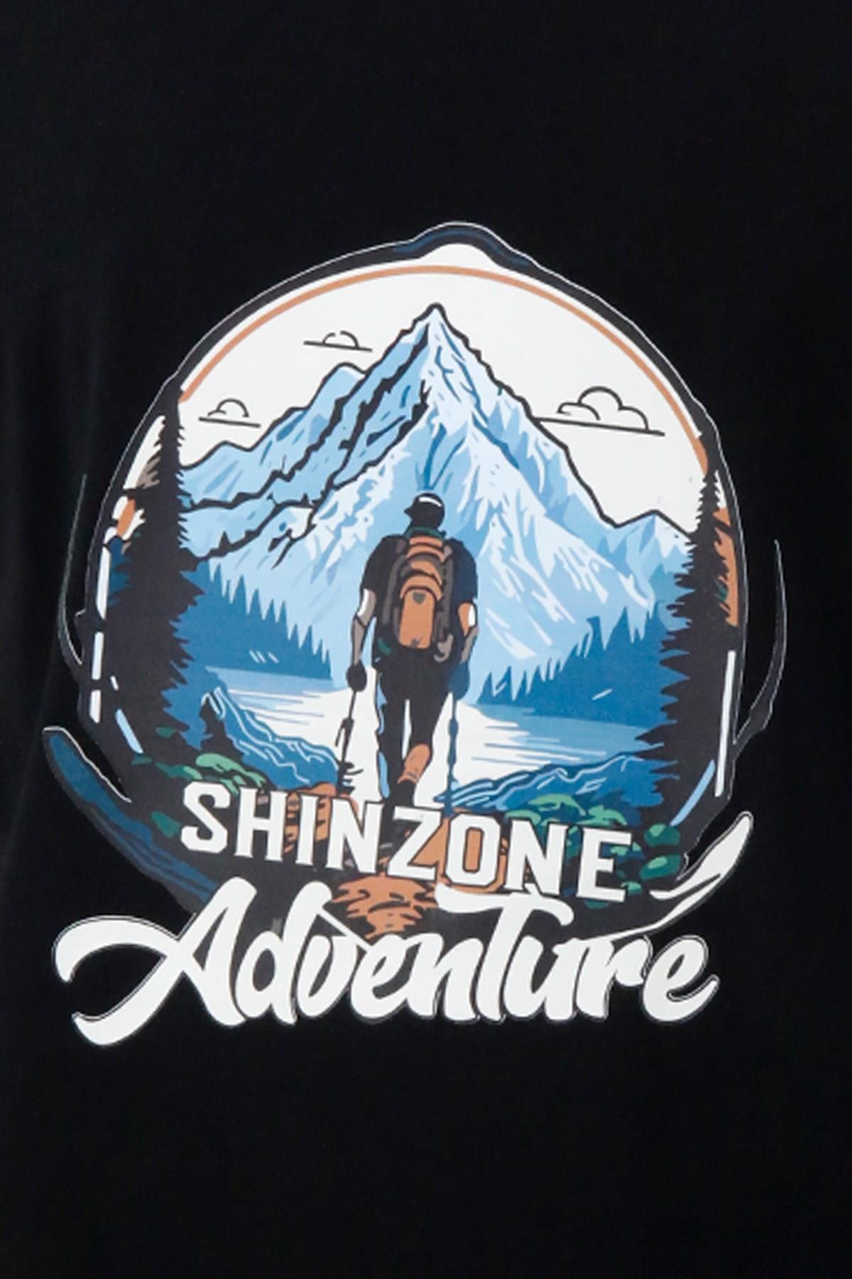 T-ShirtShinzoneErkek Bisiklet Yaka Mevsimlik Adventure Baskılı Standart Fit Siyah T-Shirt