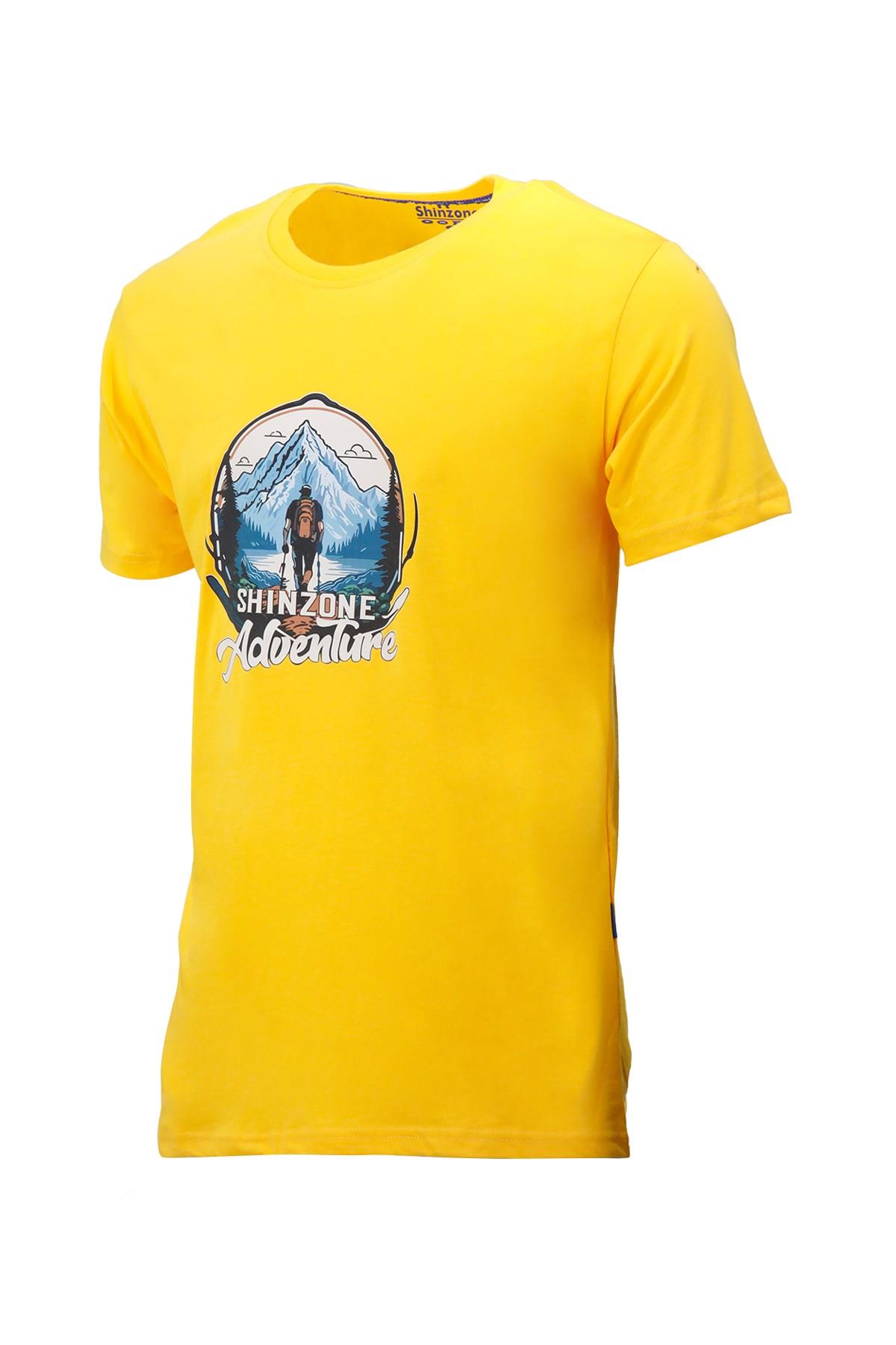 T-ShirtShinzoneErkek Bisiklet Yaka Mevsimlik Adventure Baskılı Standart Fit Sarı T-Shirt