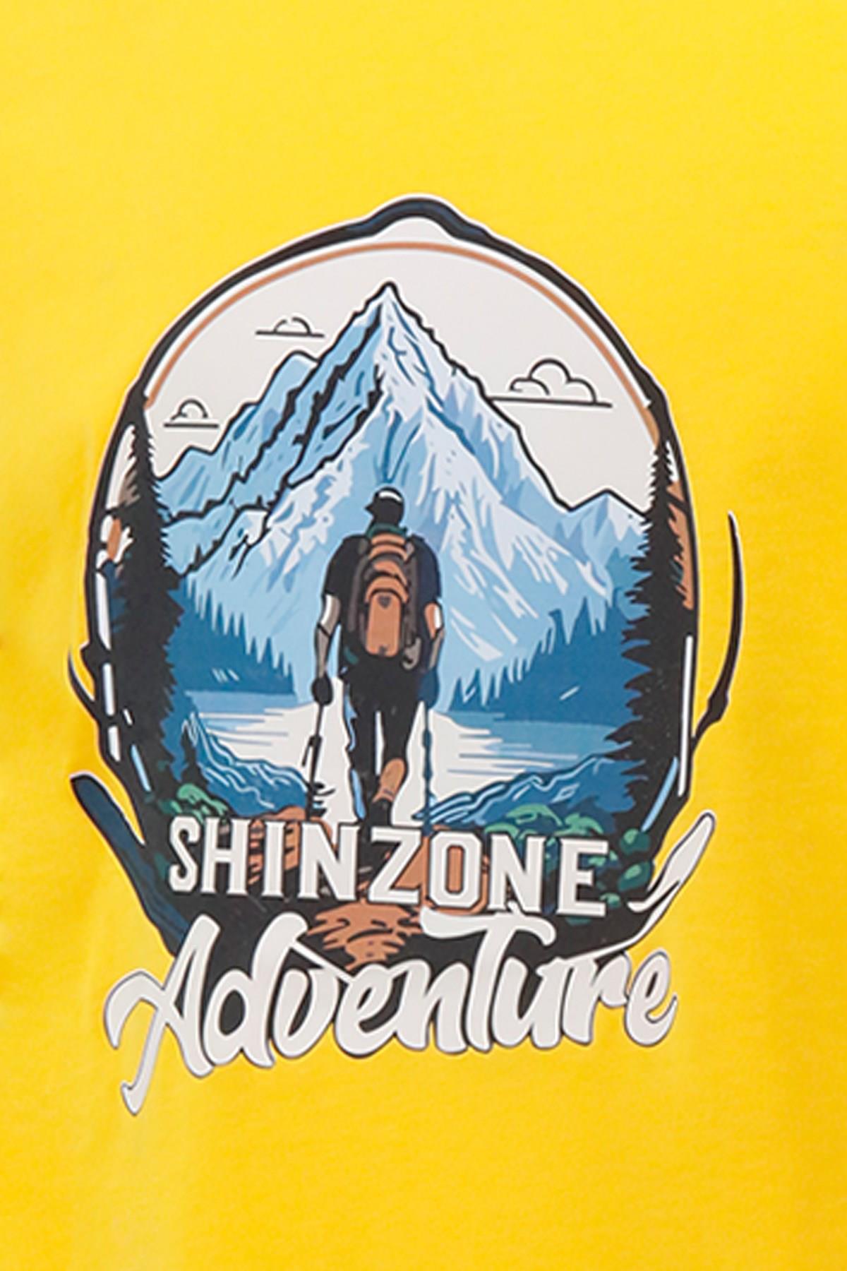 T-ShirtShinzoneErkek Bisiklet Yaka Mevsimlik Adventure Baskılı Standart Fit Sarı T-Shirt