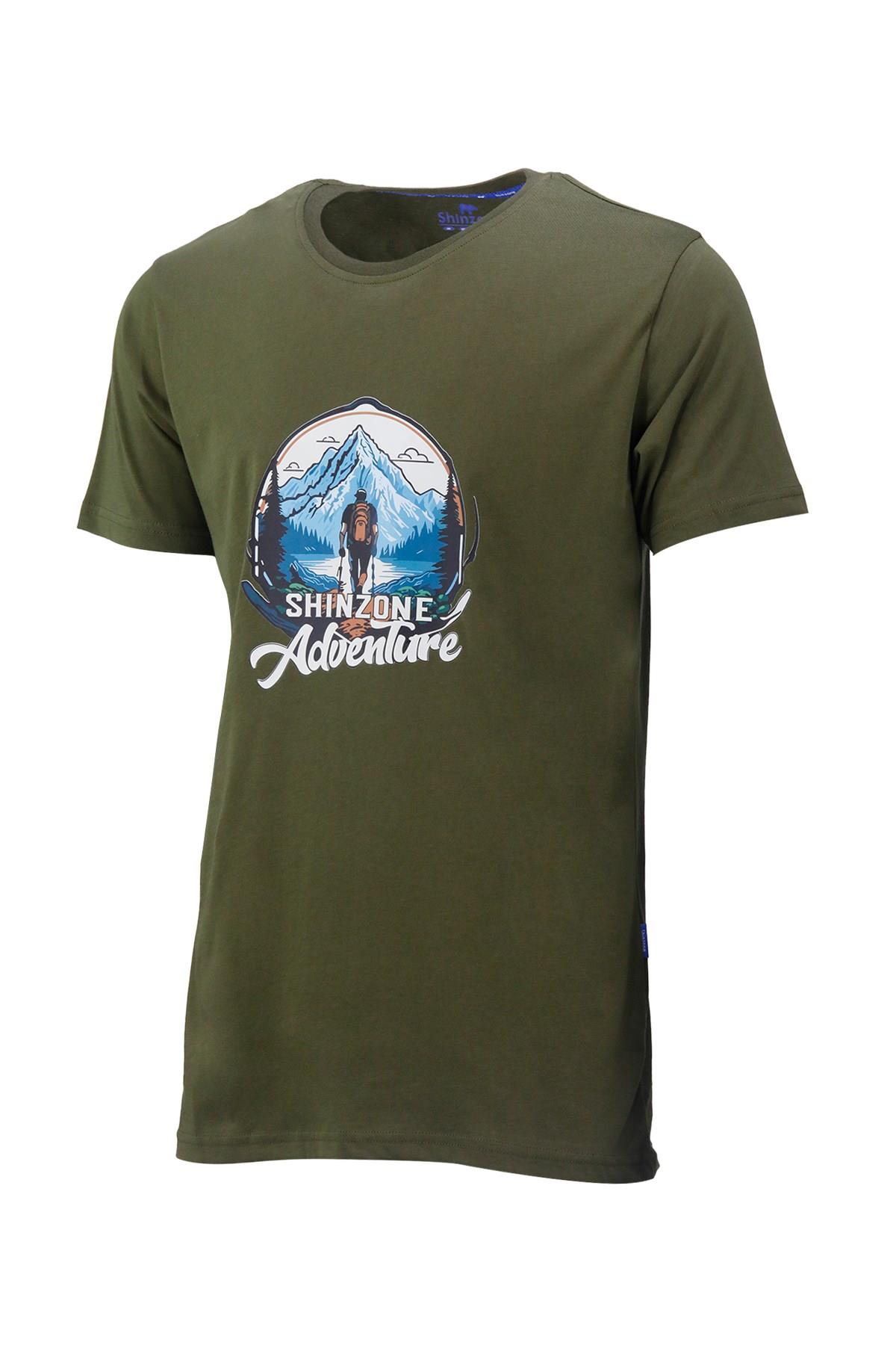 T-ShirtShinzoneErkek Bisiklet Yaka Mevsimlik Adventure Baskılı Standart Fit Haki T-Shirt