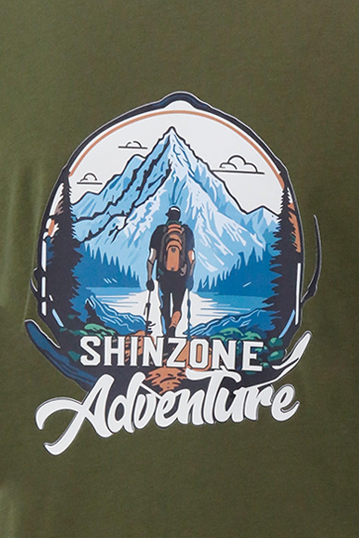 T-ShirtShinzoneErkek Bisiklet Yaka Mevsimlik Adventure Baskılı Standart Fit Haki T-Shirt